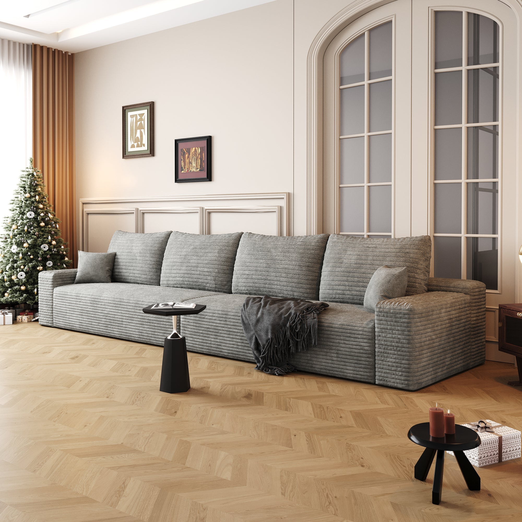 140' Cloud Sectional Couch,Modern Modular Sofa with Deep Seat, Upholstered Couches for Living Room Bedroom,No Assembly Required,Grey(Plush Corduroy Fabric)