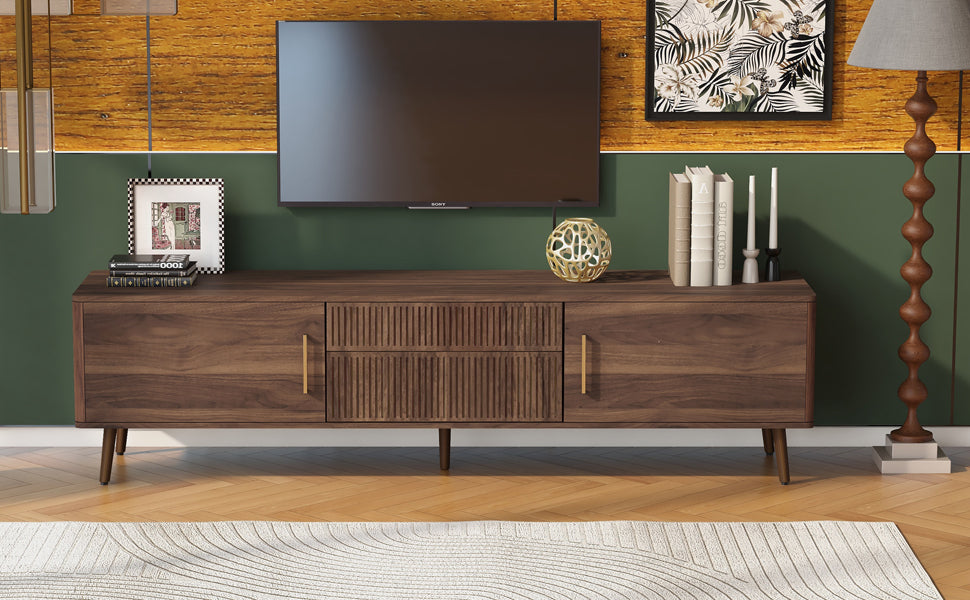 Mid Century TV Stand with 2 Drawers, Media Console Table for TVs up to 80'', Entertainment Center with Storage for Living room, Bedroom, Home Theatre
