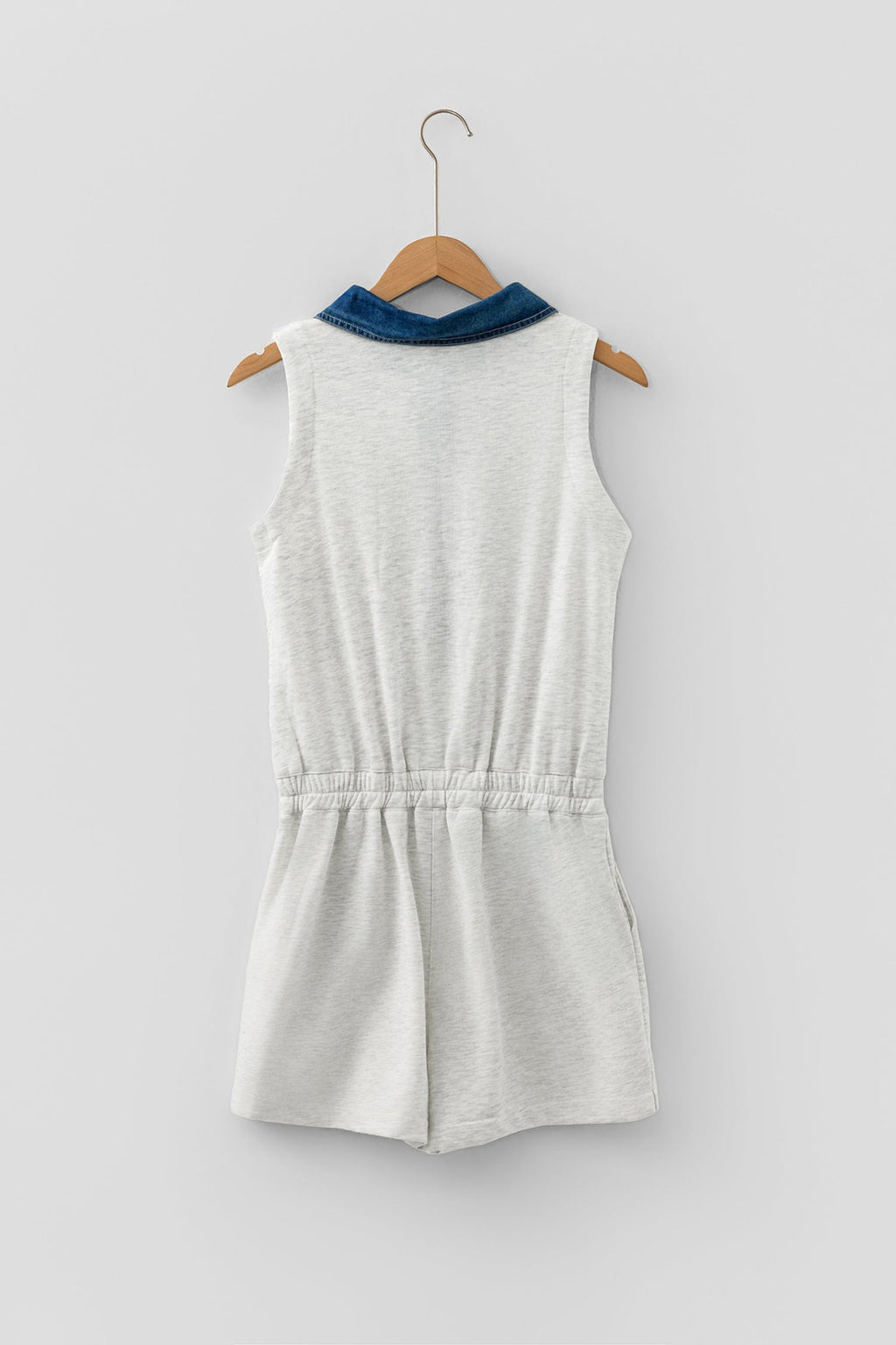 Denim Patchwork Polo Collar Sleeveless Romper