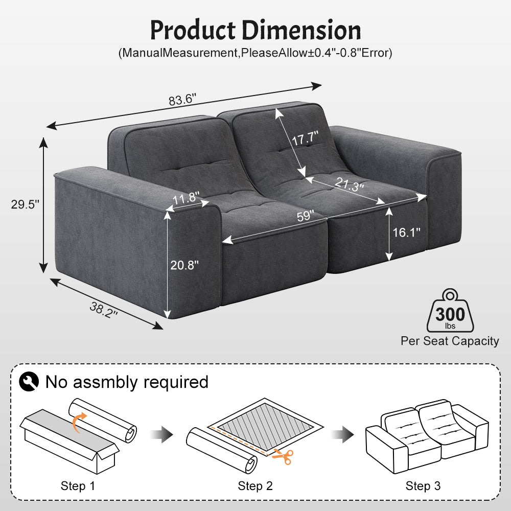 83.6' Modular Sectional 3-Seater Sofa with Tufted Design,Modern Sparkling Chenille Sofa,Deep Seat Couch for Living Room,Apartment, Office,Studio