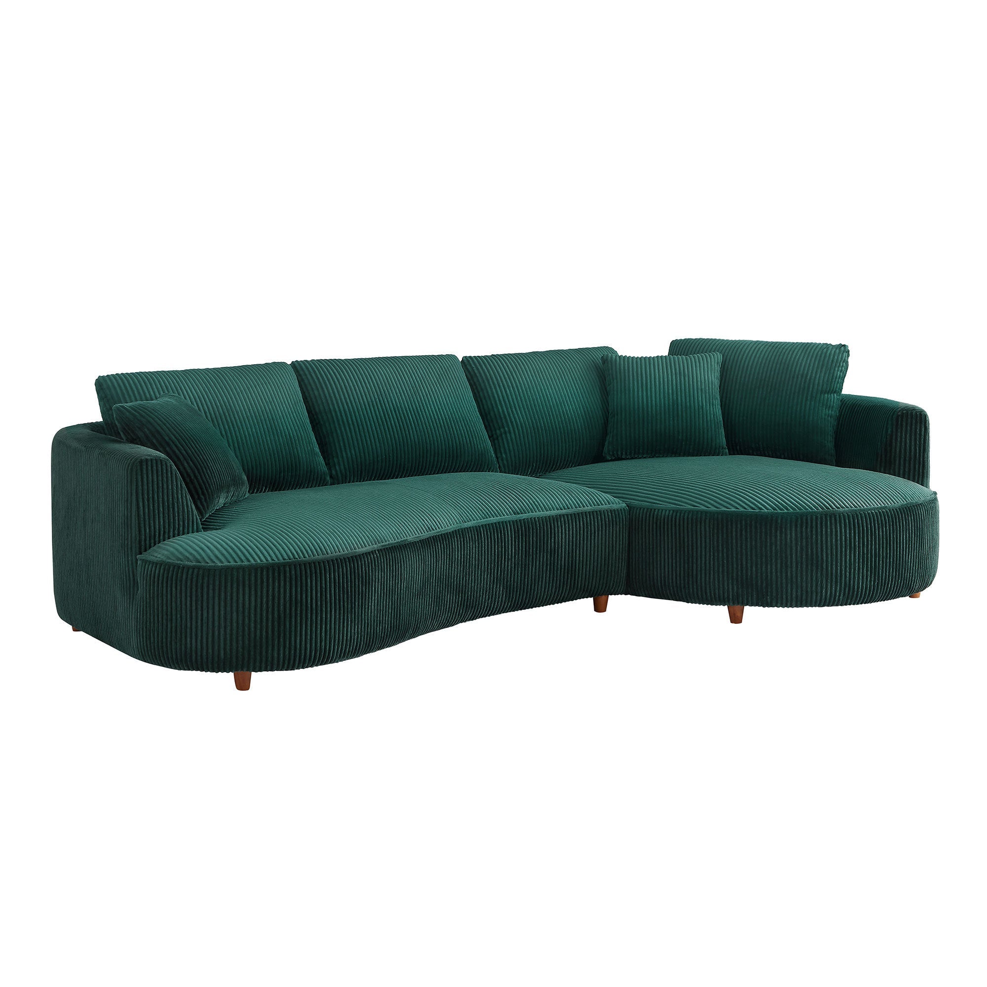 122.04 inch Corduroy Upholstered Sectional Sofa with Right Facing Chaise for Living Room Office Corner Corduroy Modern Sofa GREEN