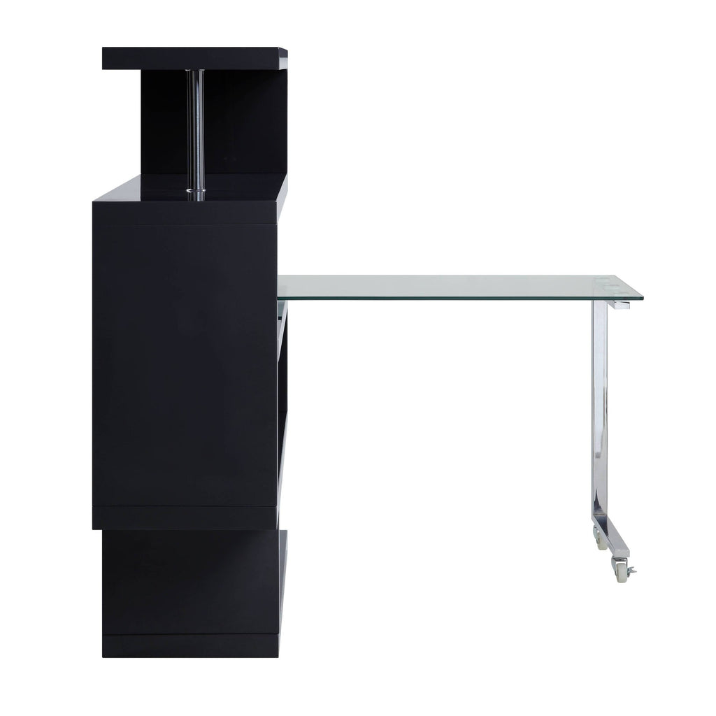 Buck II Clear Glass, Chrome High Gloss Finish Writing Desk with Shelf