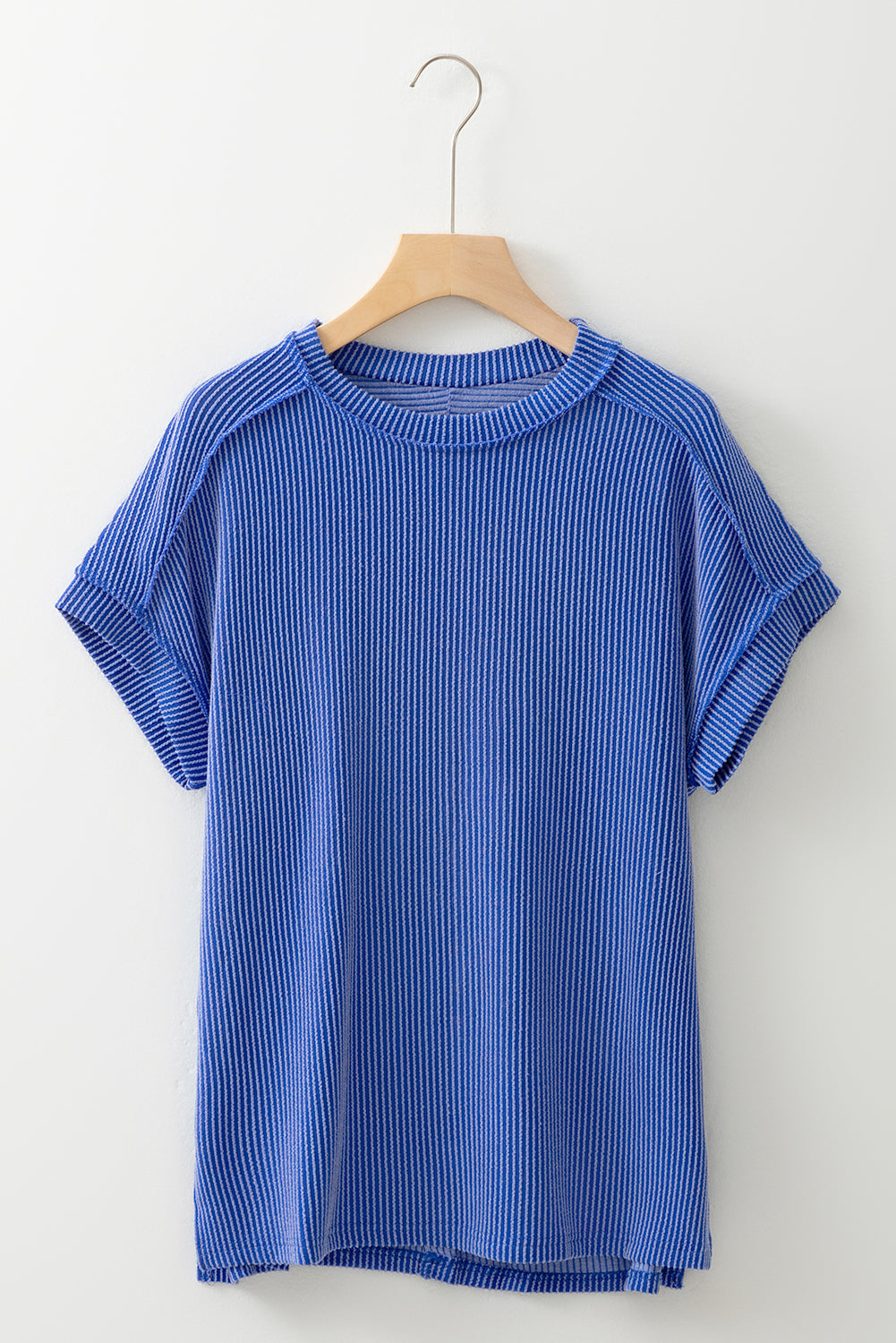 Exposed Stitching Textured Knit T-shirt