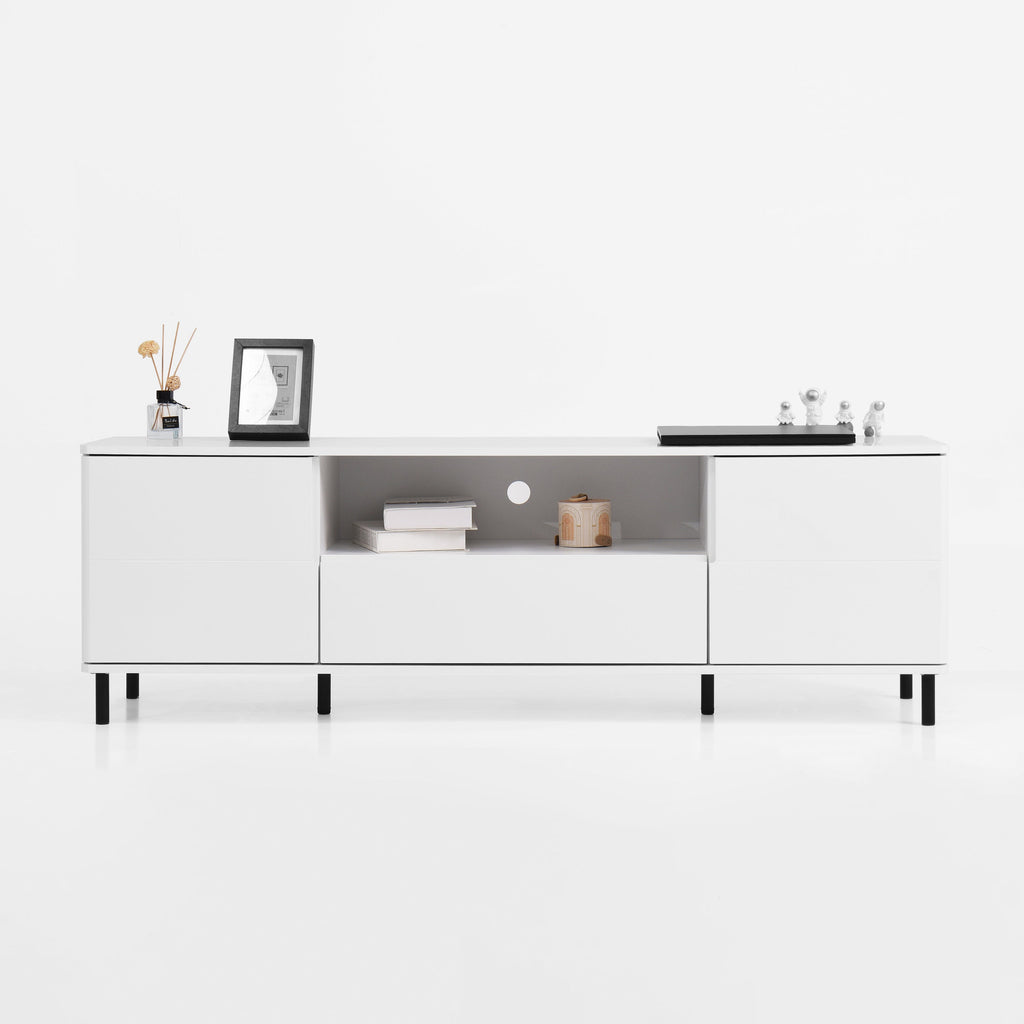 High Gloss Panel Modern TV Console, TV Stand, Entertainment Center with Storage Shelves,TV Cabinet for Living Room, Bedroom, Cloud White 63x15.74x19.68 inch