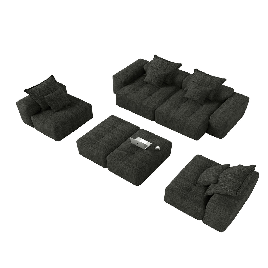 Modern Oversized Modular Sectional Sofa, Sparkling Chenille Fabric Soft Cushion Sofa with 8 Pillows, 8 PCS DIY Combination Tufted Sofa, No Assembly Required, BLACK