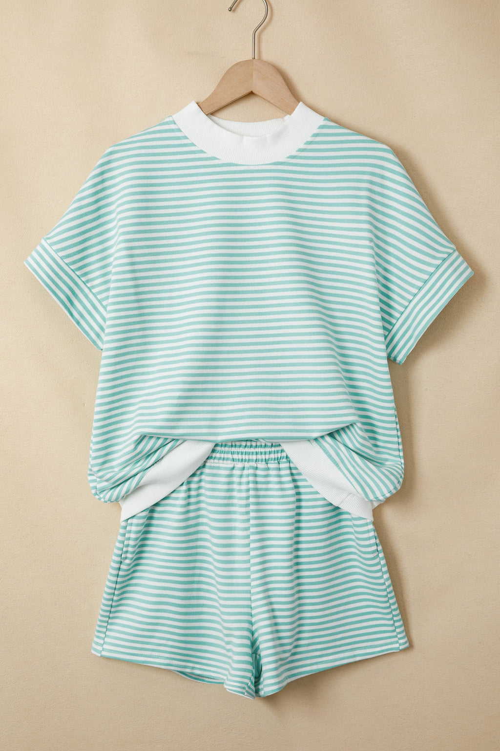 Stripe Contrast Mock Neck Tee & Shorts Set