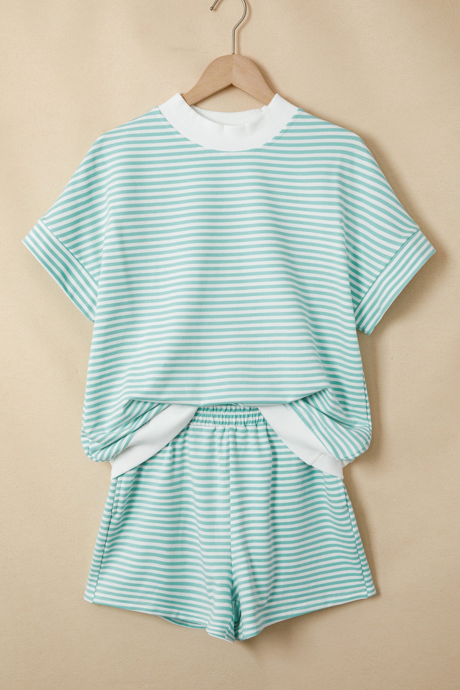 Stripe Contrast Mock Neck Tee & Shorts Set