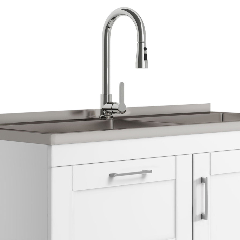 Shaker - Modern Wide Laundry Cabinet With Faucet And Sink - White