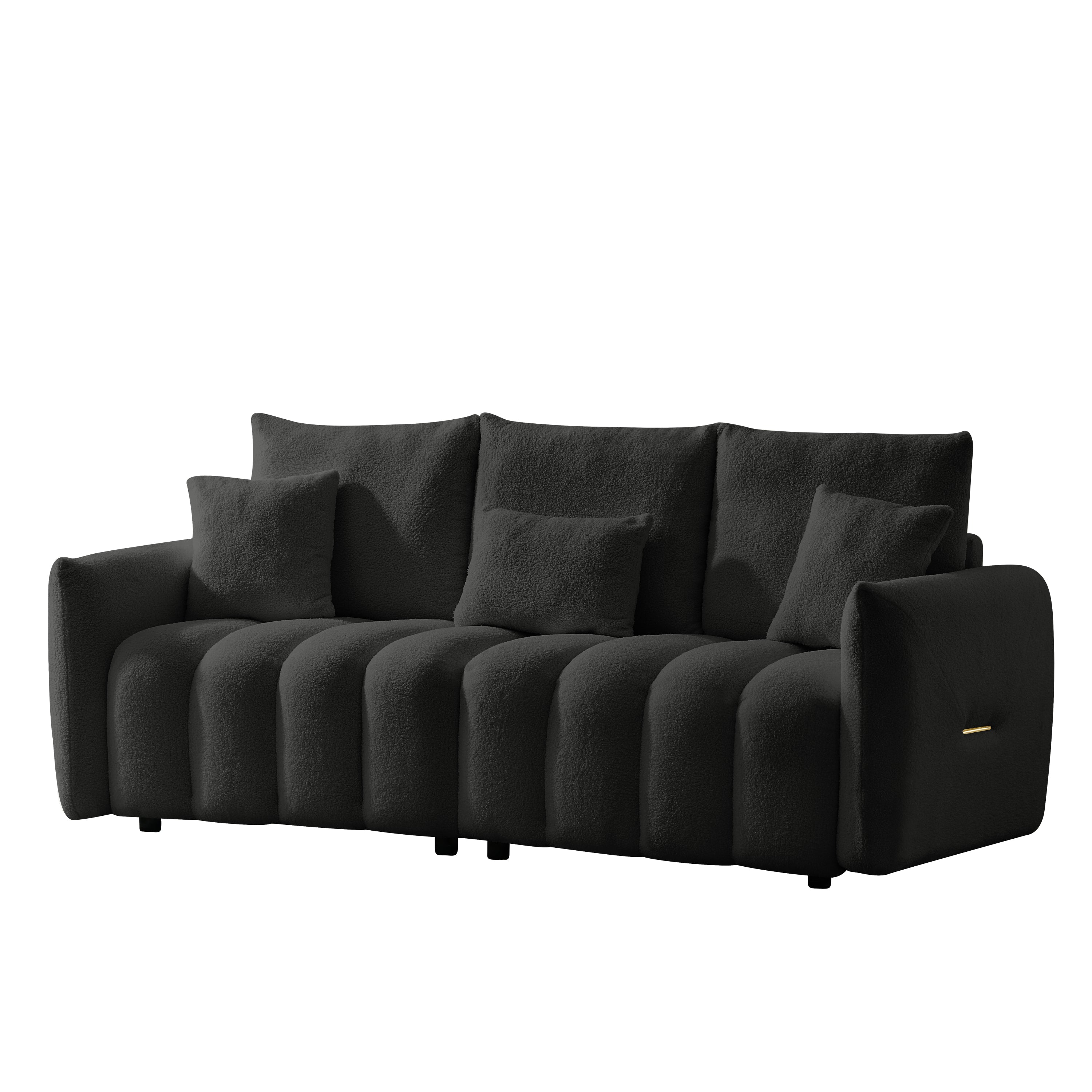 80.7 inch premium Teddy fabric sofa with 3 back pillows and 3 back cushions Solid wood frame 3 seat sofa with oversized upholstered chair for living room, bedroom, apartment and office
