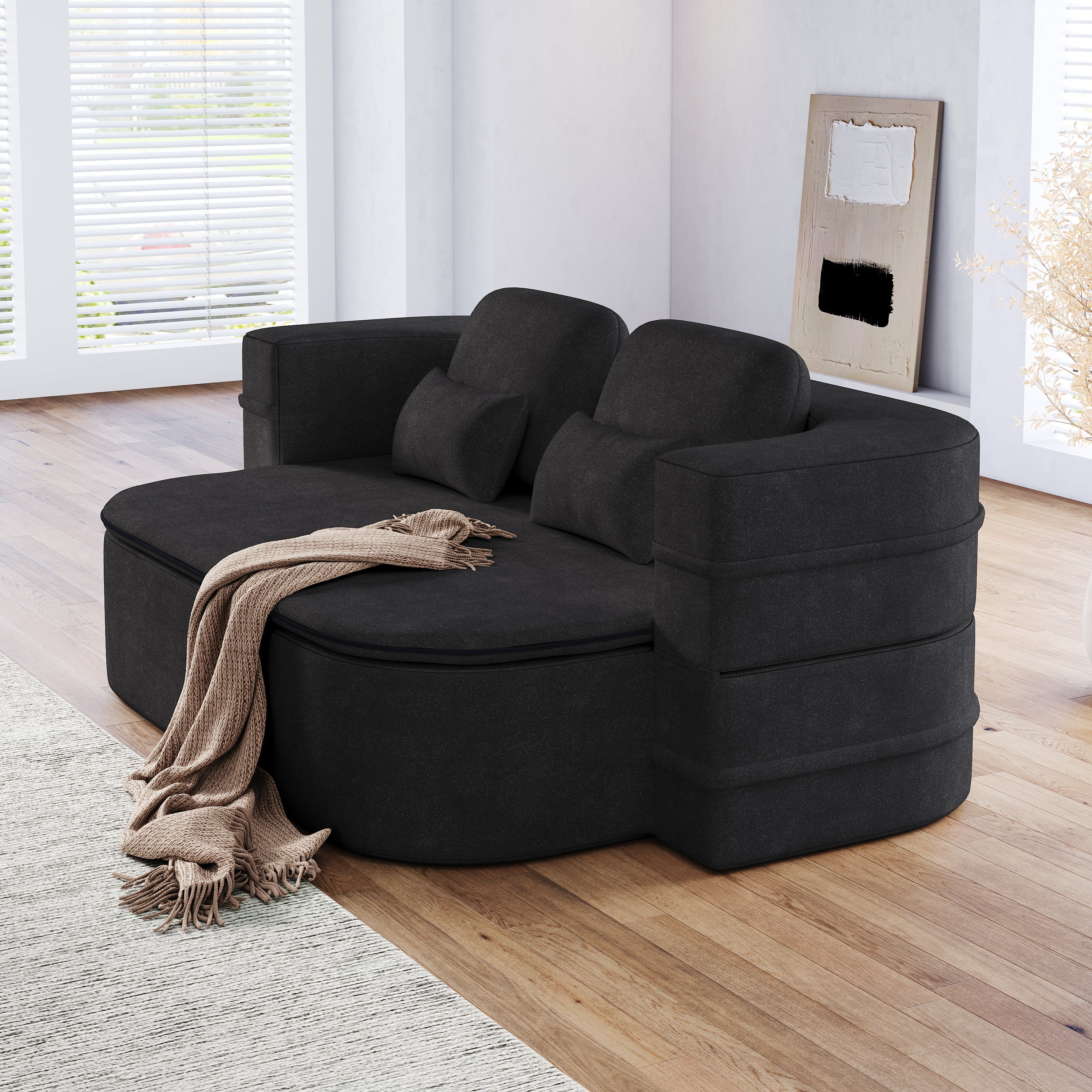 75''2-in-1 Foldable Sofa,Convertible Sleeper Foam Sofa Bed with Multi Functional Blanket, Chenille Floor folding sofa bed,  Floor Sofa Lounge Sofa for Living Room Bedroom Lounge Studio