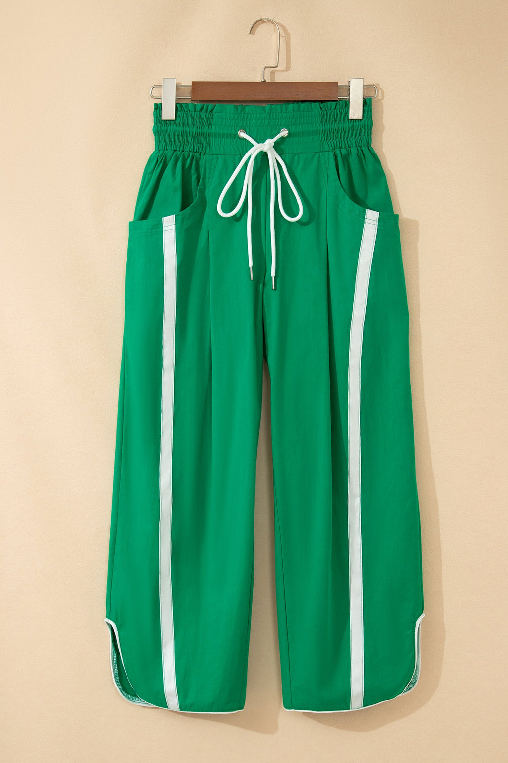 Stripe Smocked Waist Drawstring Cropped Pants