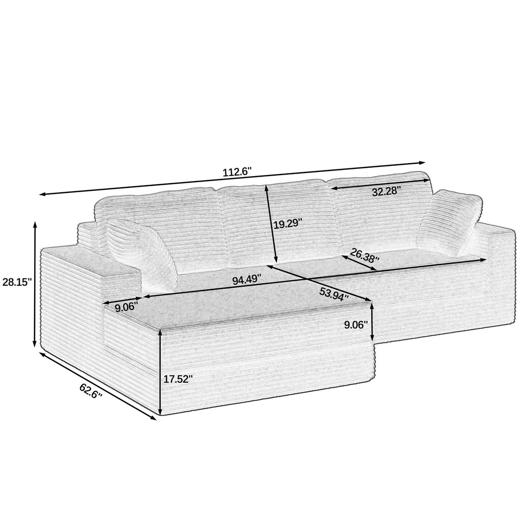 Left sofa seat,L shape Modular Sectional Sofa, Compressed Sectional Sofa Modern Minimalist Style Corduroy Couch,Unfold into a bed, Bedroom, Comfy Compressed Sofa Couch Space-Efficient Design-Brown