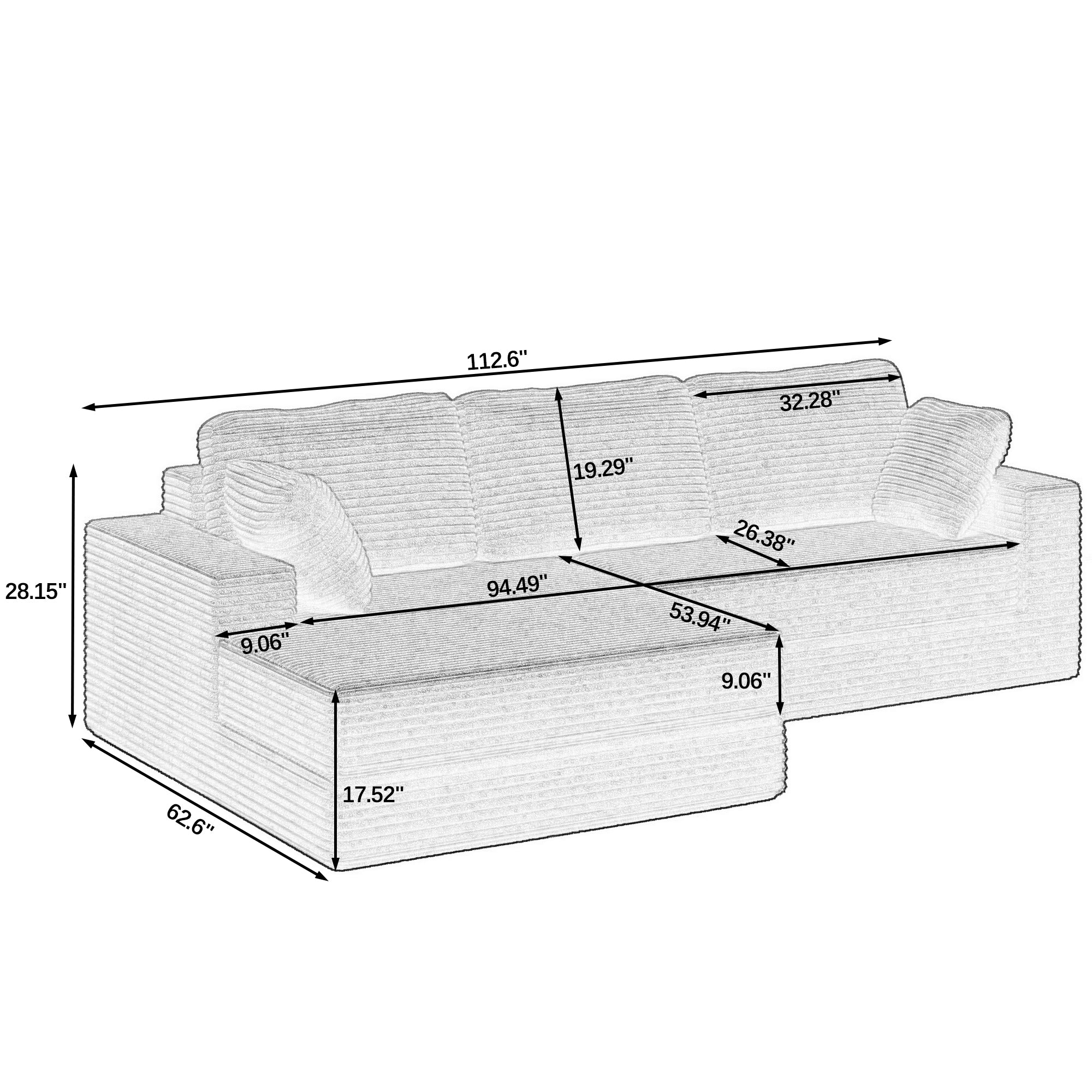 Left sofa seat,L shape Modular Sectional Sofa, Compressed Sectional Sofa Modern Minimalist Style Corduroy Couch,Unfold into a bed, Bedroom, Comfy Compressed Sofa Couch Space-Efficient Design-Brown