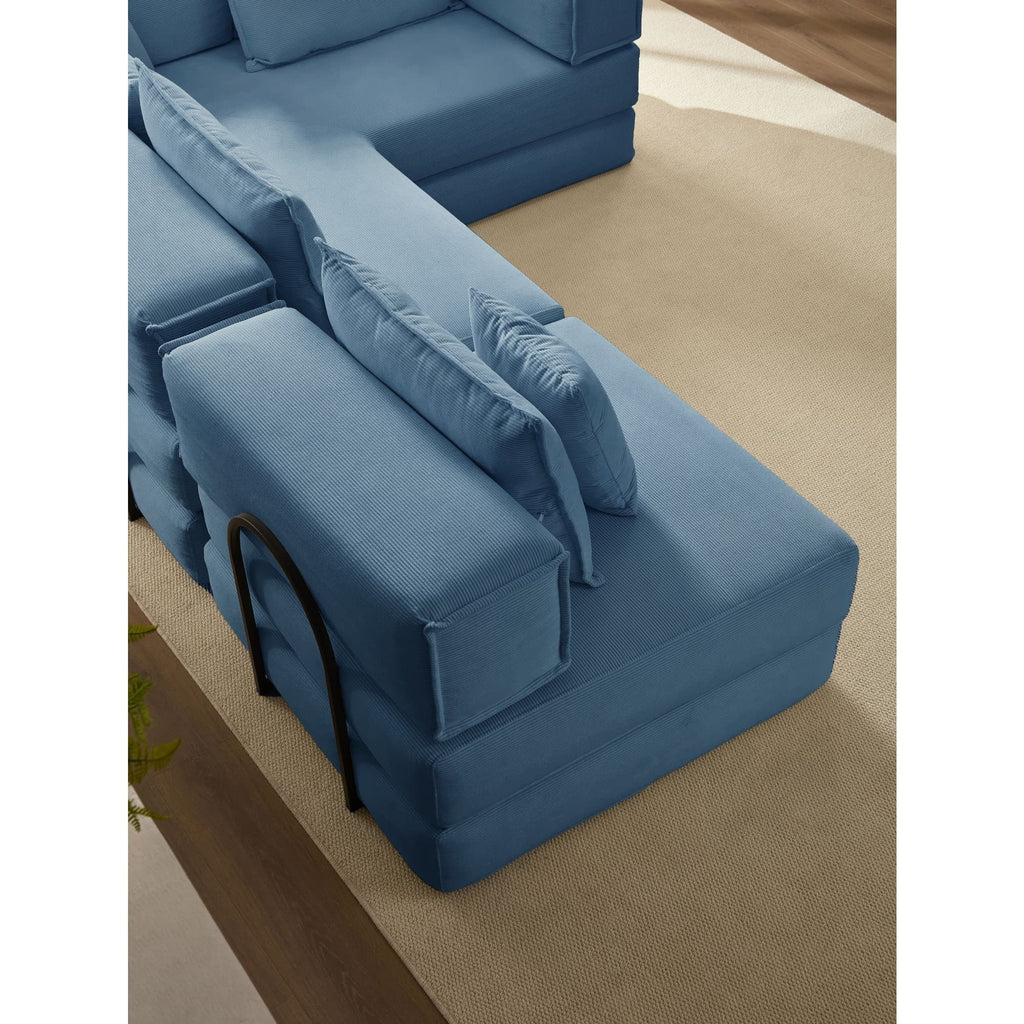 Oversized Upholstered Sectional Sofa Couch Set, Modular 118.2 ' L Shaped Floor Living Room Sofa Set With 6 Pillows, DIY Combination Sofa Couch for living rooms, apartments,bedrooms, Blue