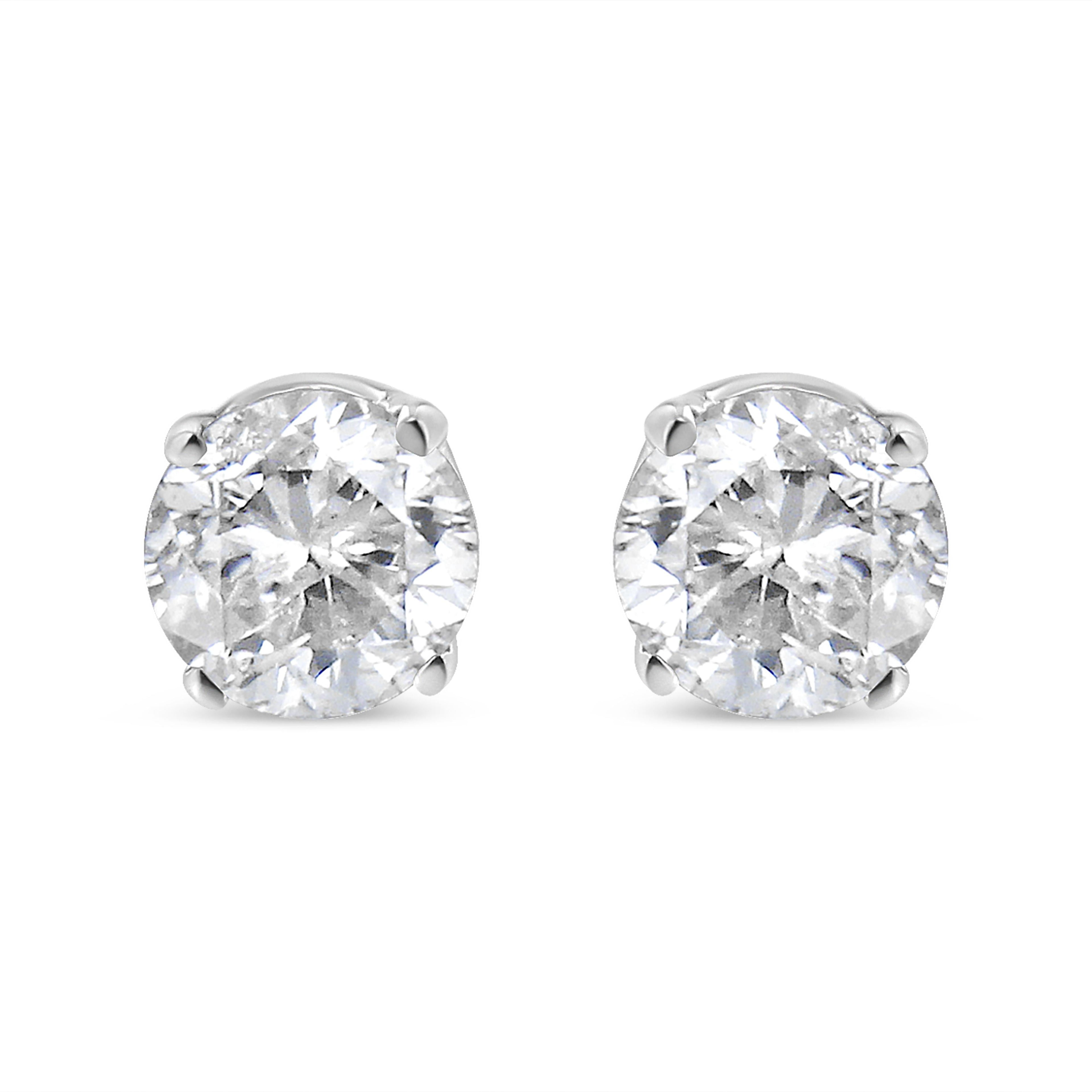 AGS Certified 14K White Gold 1.0 Cttw 4-Prong Set Brilliant Round-Cut Solitaire Diamond Push Back Stud Earrings (G-H Color, SI2-I1 Clarity)