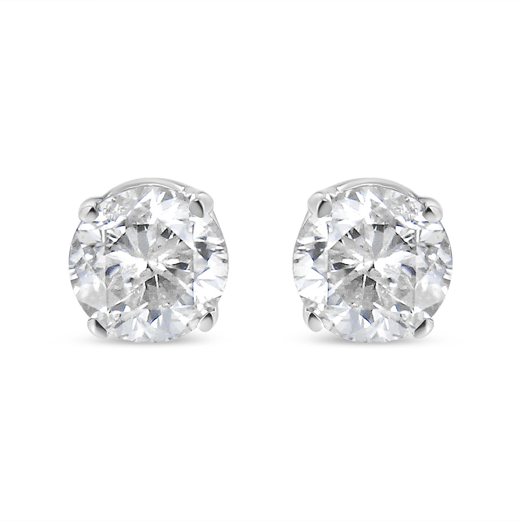 IGI Certified 1.00 Cttw Round Brilliant-Cut Diamond 14K White Gold Classic 4-Prong Solitaire Stud Earrings (H-I Color, I1-I2 Clarity)