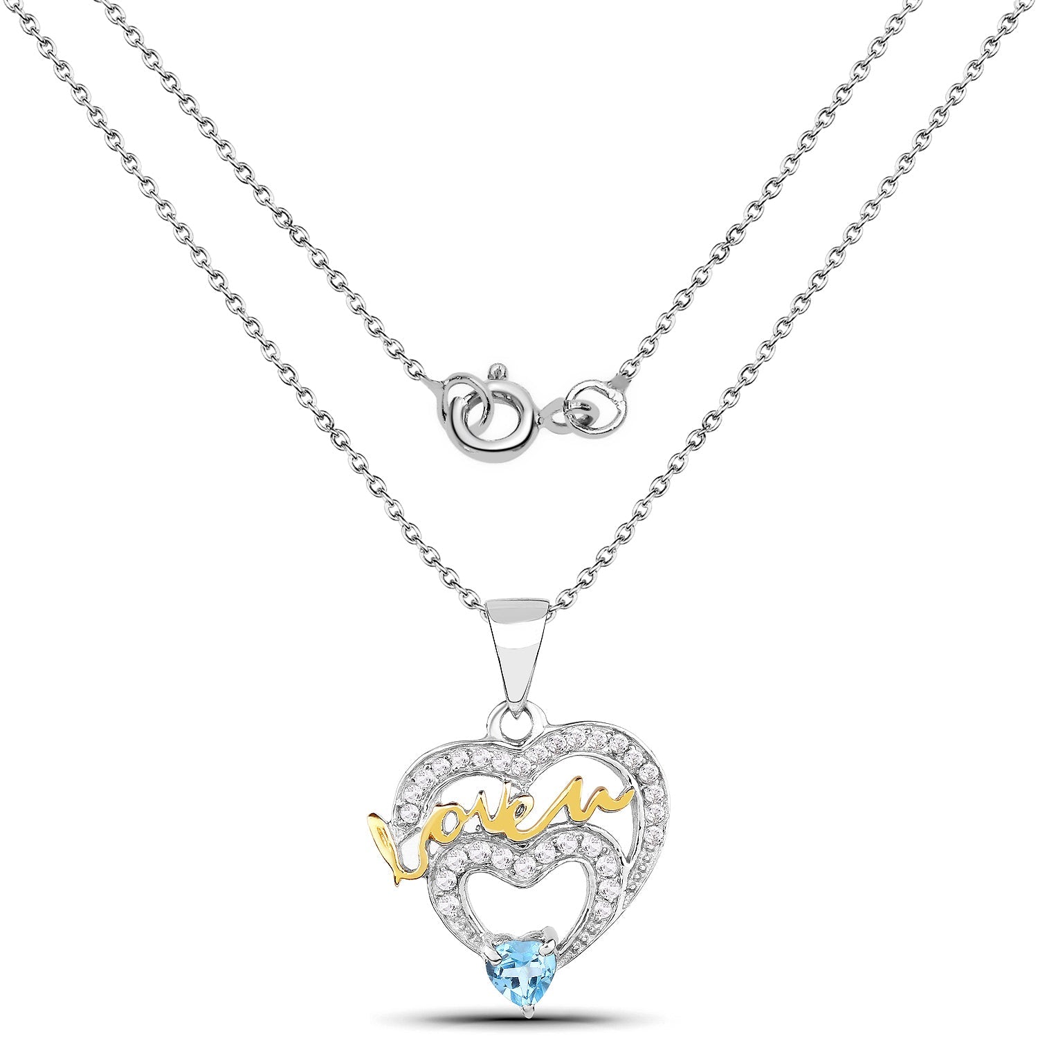 0.44 Carat Genuine Swiss Blue Topaz and White Topaz .925 Sterling Silver Pendant