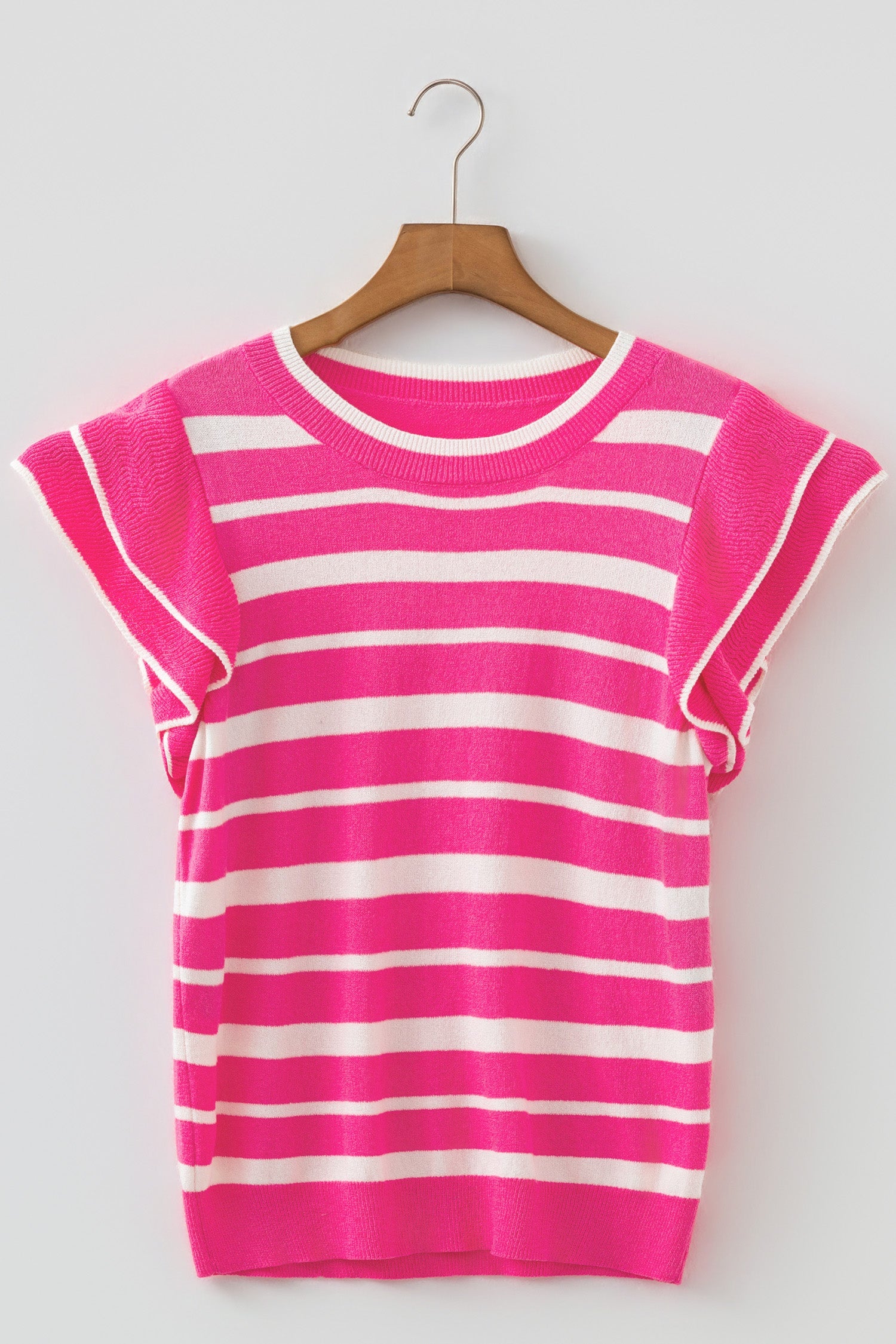 Stripe Ruffle Short Sleeve Knit Sweater
