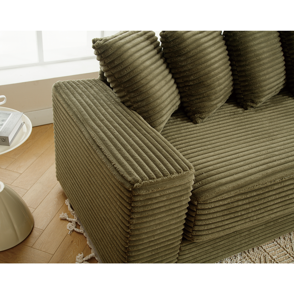 [NEW ARRIVED] [VIDEO PROVIDED] Oversized Two-Piece Couches, L Shaped Sofa, Corduroy, Right Chaise Daybed,with Armrests,Eight Throw Pillows,Corner Sofa,Easy To Assemble, Green