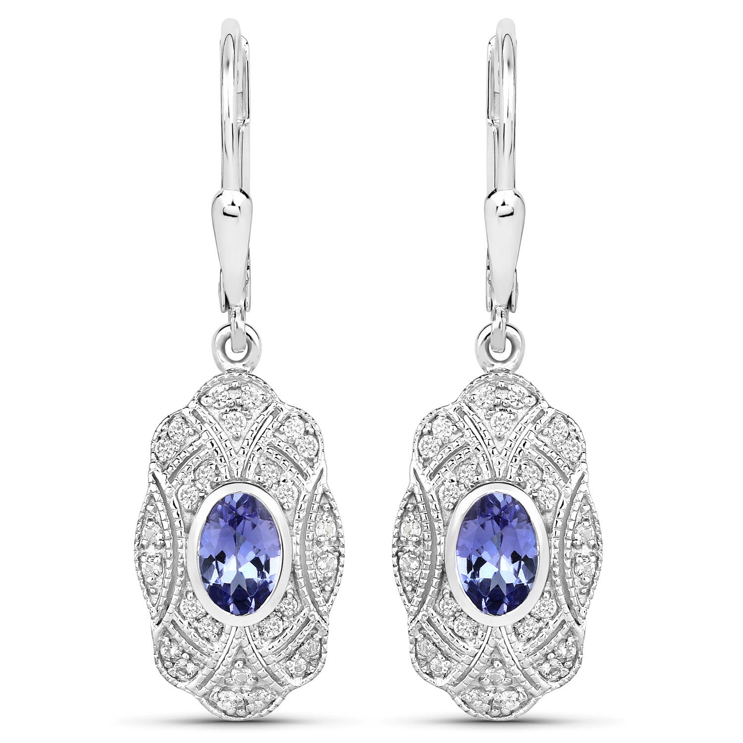1.12 Carat Genuine Tanzanite and White Topaz .925 Sterling Silver Earrings