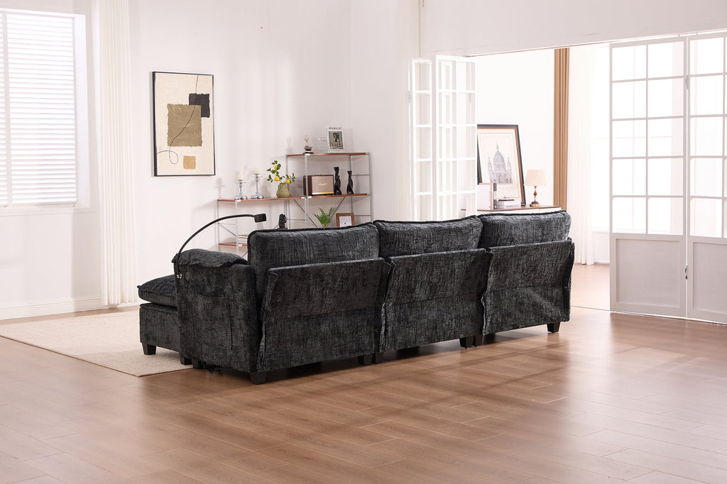 UNITED WE WIN 112' Oversized Sectional Sofa Cloud Couch for Living Room, Modern Chenille L Shaped Couch, Comfy Boucle Modular Sofa Sleeper with Movable Storage Ottoman, Phone Holder, USB Charging Port