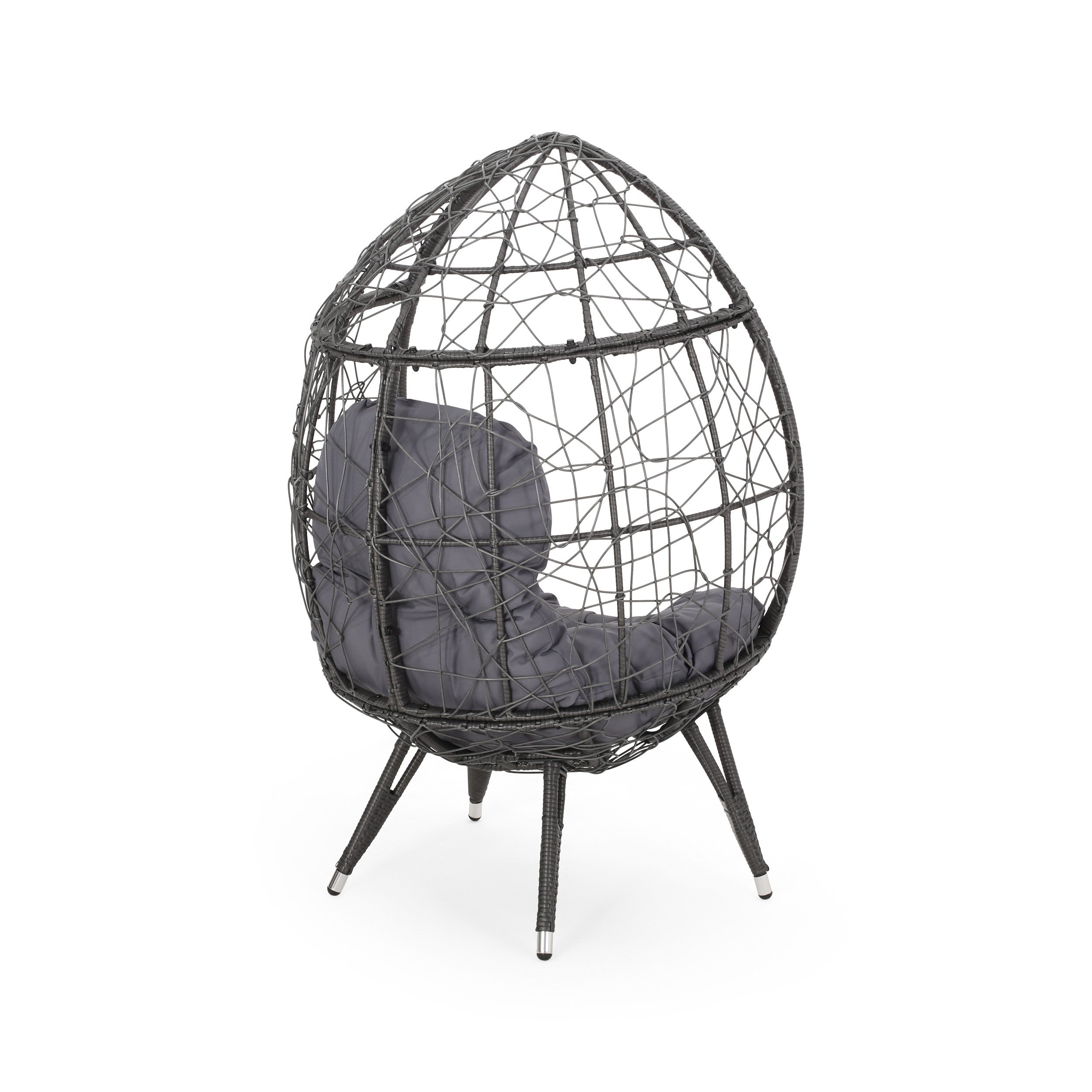 Cosmos Round Hammered Iron Teardrop Chair, Grey