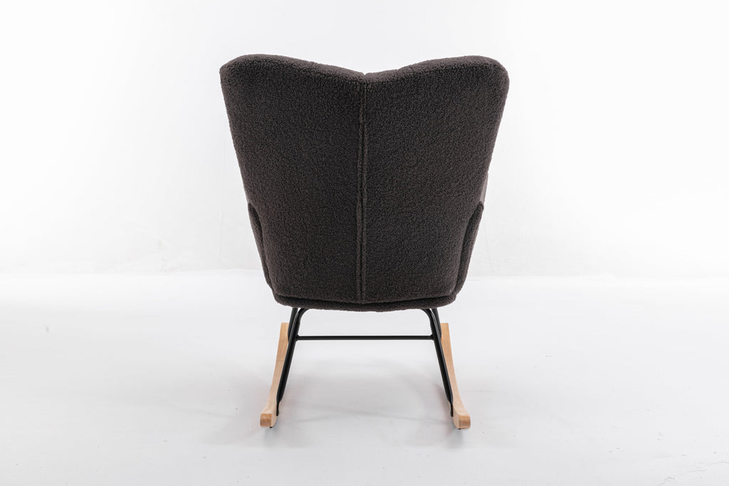 050-Teddy Fabric Rocking Gilder Nursery Chair For Living Room Indoor,Dark Gray