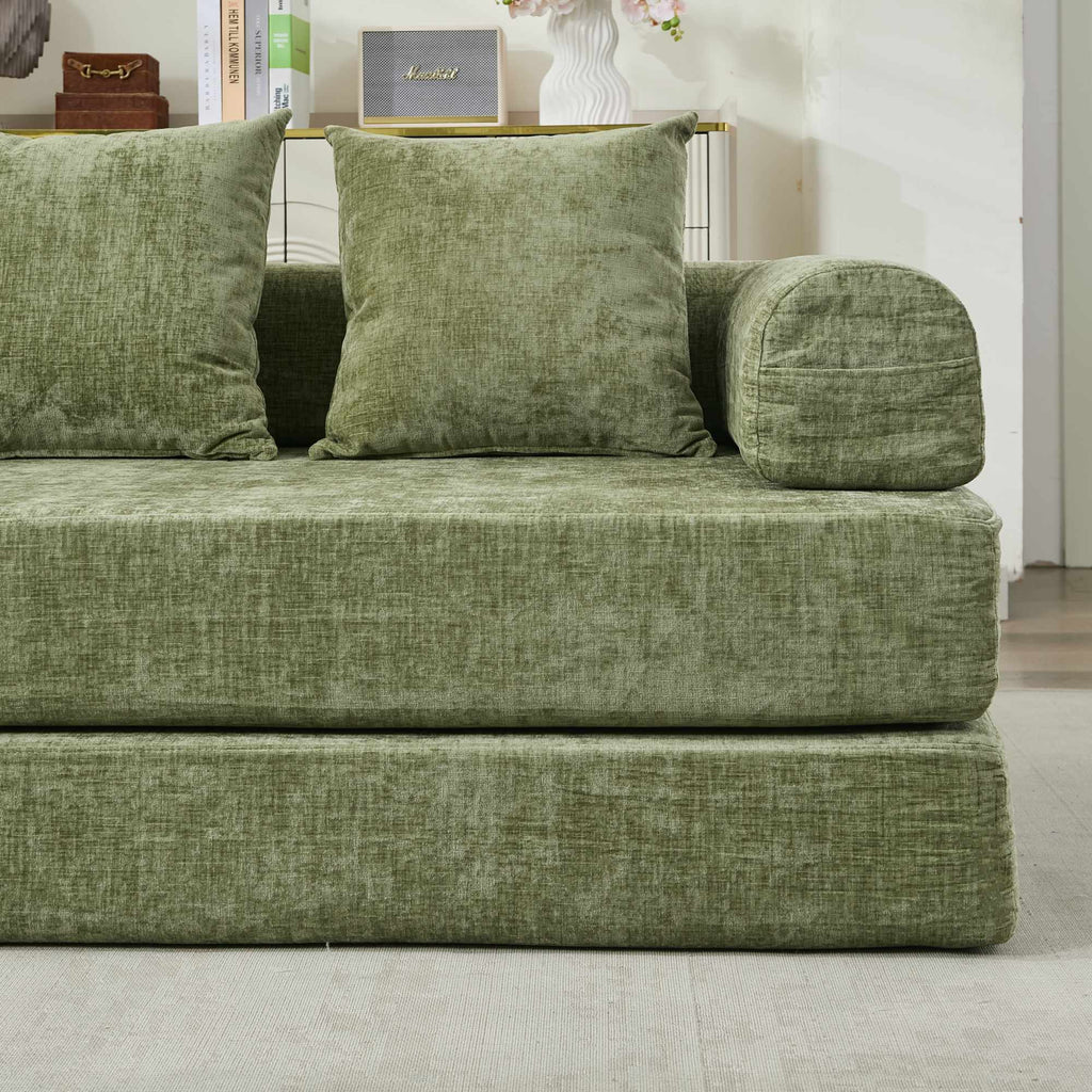 Comfy Convertible Folding Mattress Couch, Floor Sofa Bed, Chenille Floor Sofa with Armrest, Floor Sofa Lounge Couch for Living Room Bedroom Lounge Studio-Green