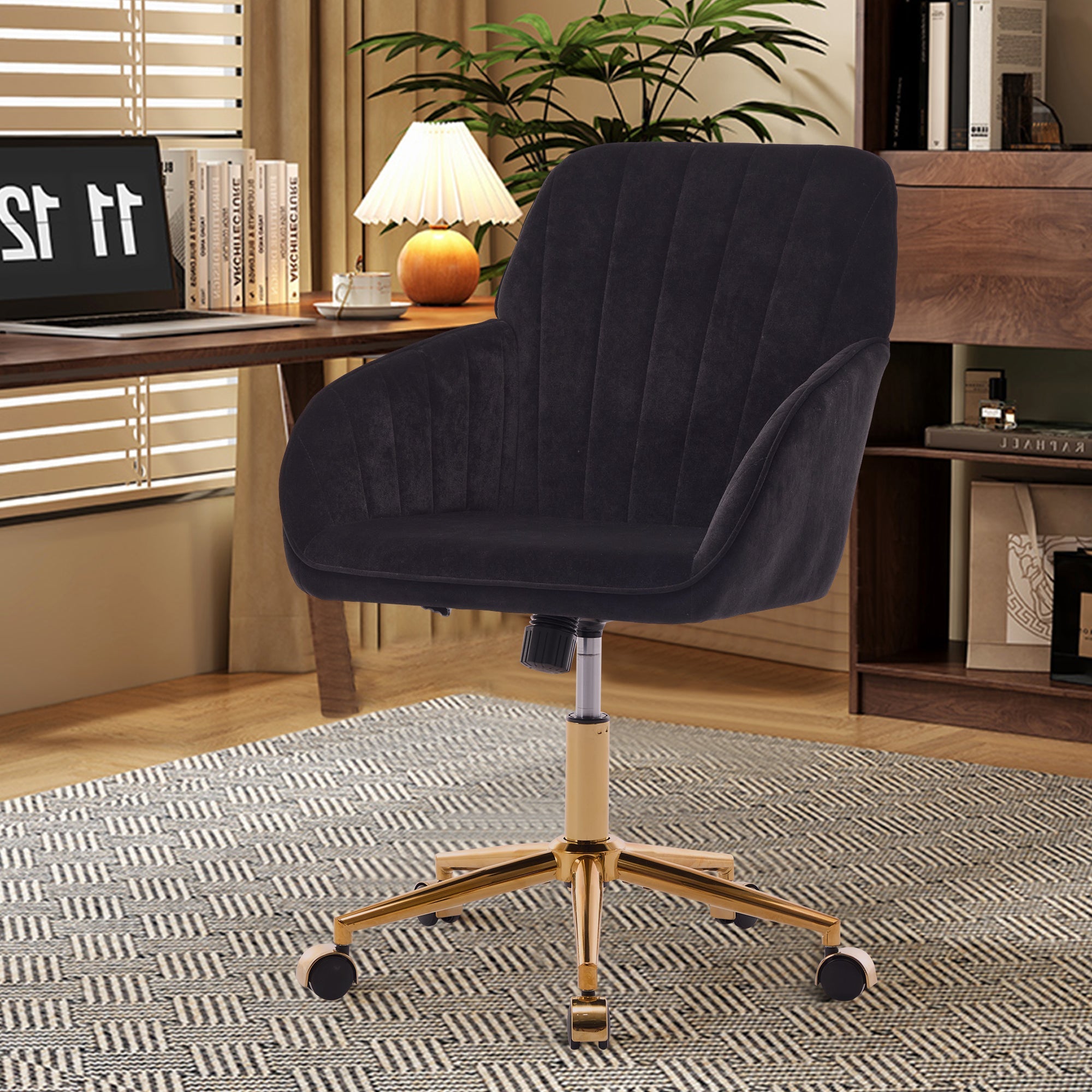 TY Adjustable Office Chair, Ergonomic Swivel Chair, Black Velvet, Comfortable for Long Sitting