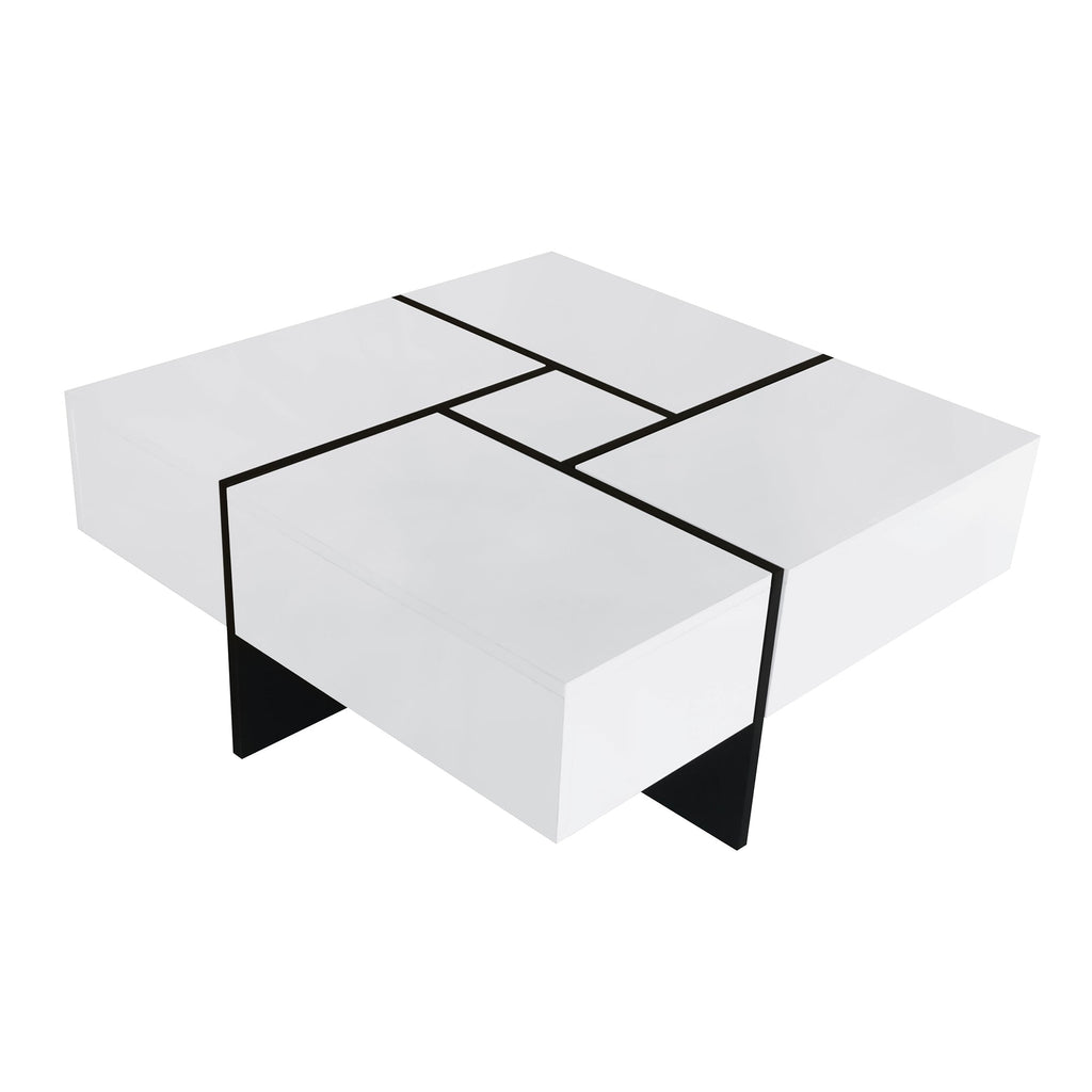 ON-TREND Unique Design Coffee Table with 4 Hidden Storage Compartments, Square Cocktail Table with Extendable Sliding Tabletop, UV High-gloss Design Center Table for Living Room, 31.5'x 31.5'