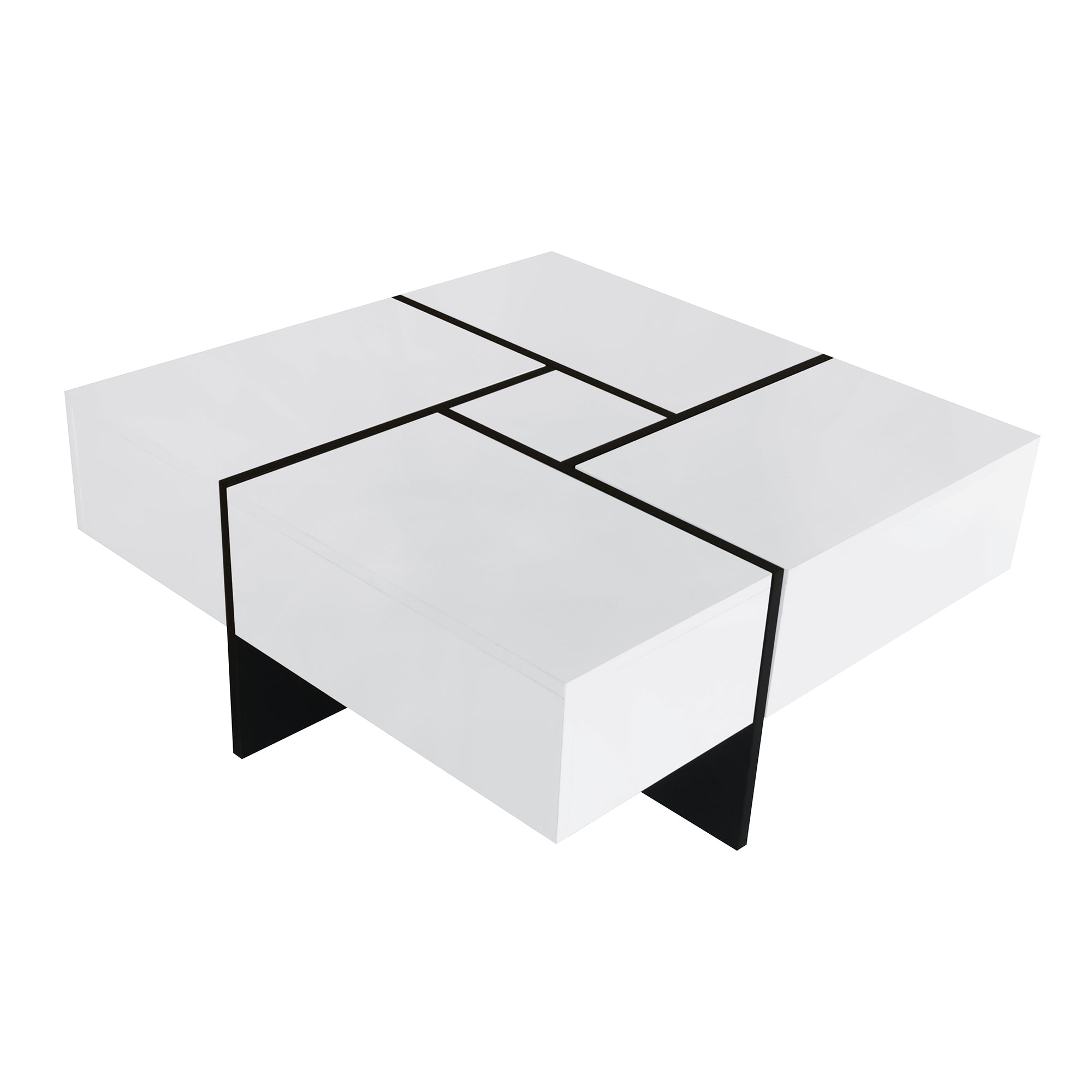 ON-TREND Unique Design Coffee Table with 4 Hidden Storage Compartments, Square Cocktail Table with Extendable Sliding Tabletop, UV High-gloss Design Center Table for Living Room, 31.5'x 31.5'