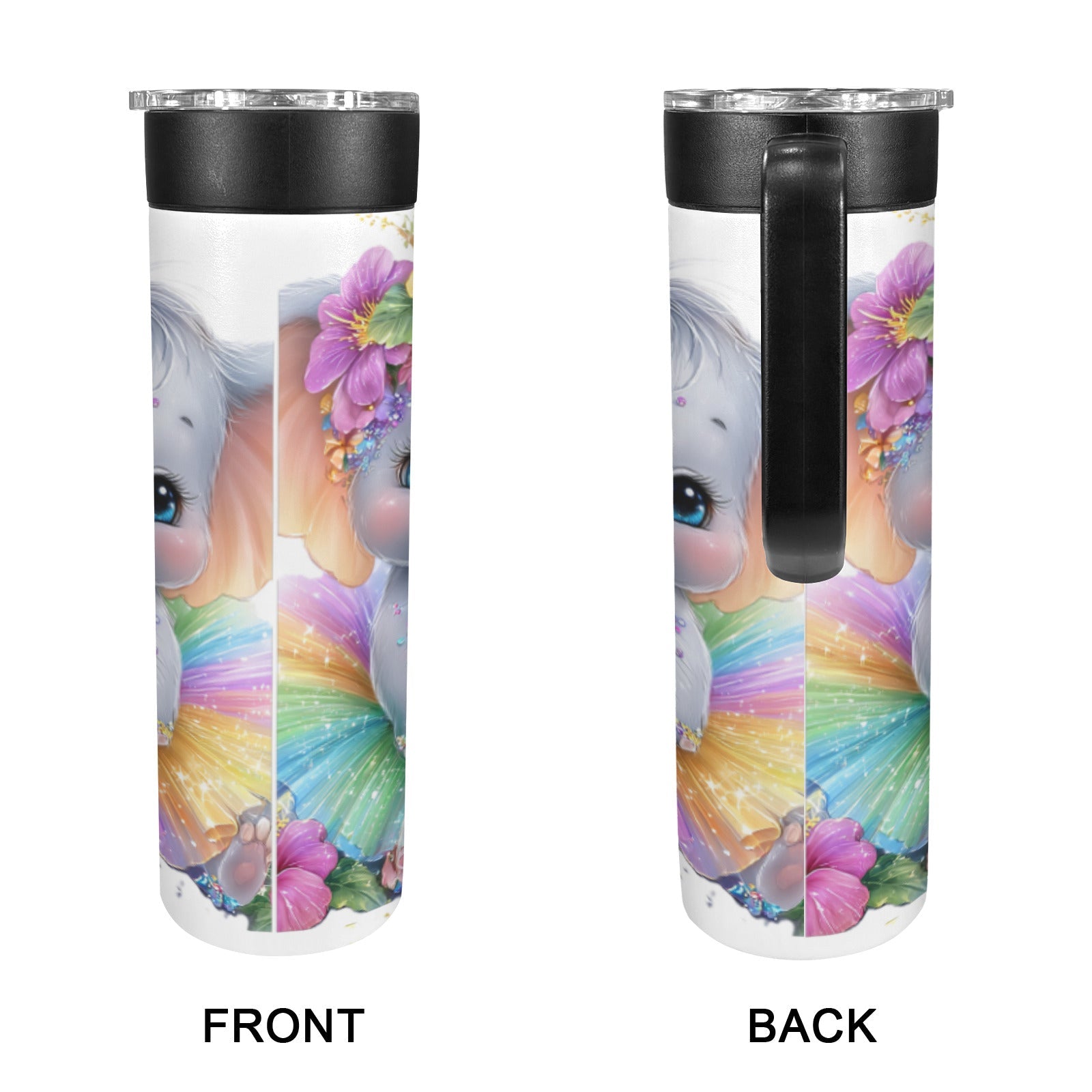 Baby Elephant 20 oz Insulated Water Bottle with Screw On Handle