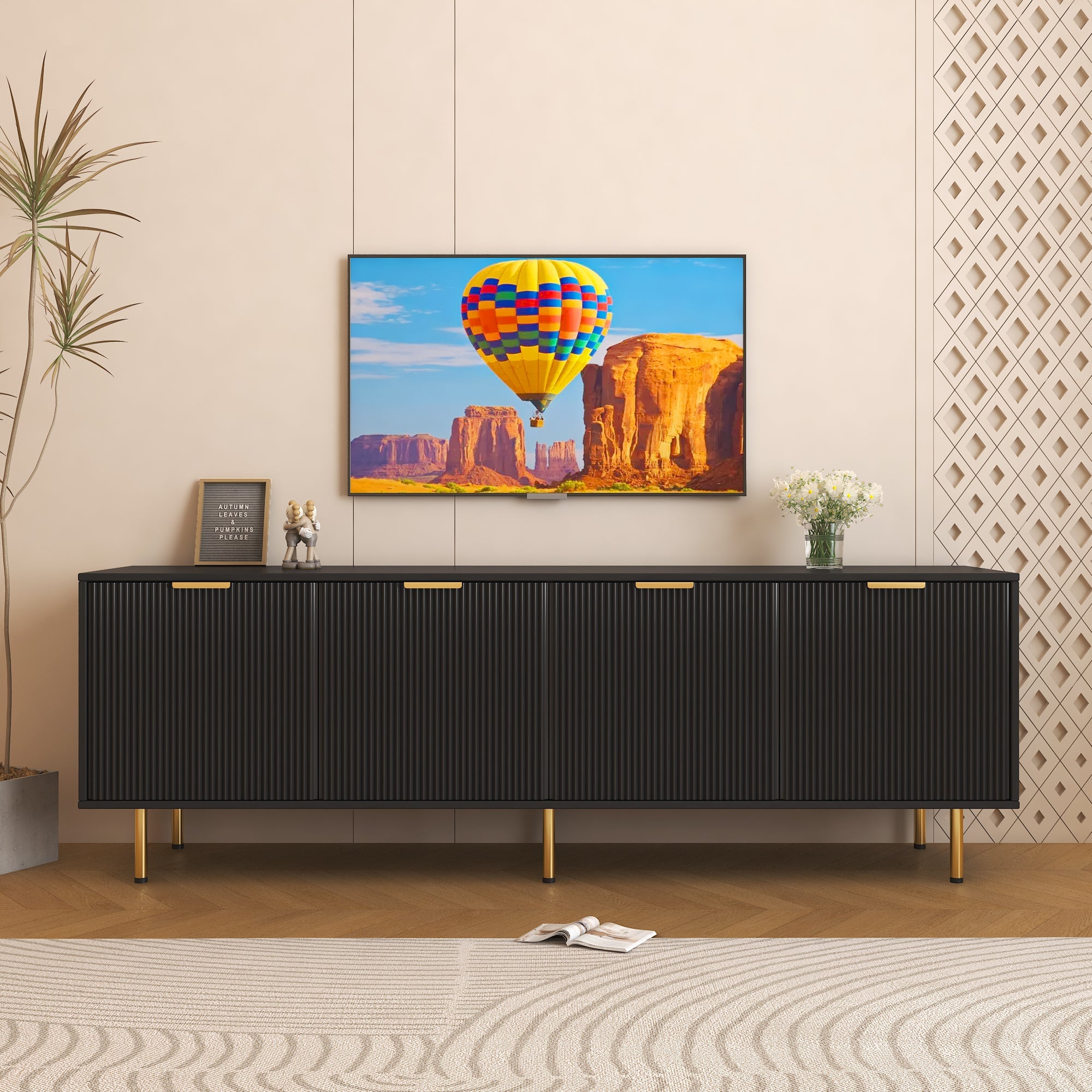 Modern warm Black TV cabinet for 80 inch TV Stands, for Living Room Bedroom