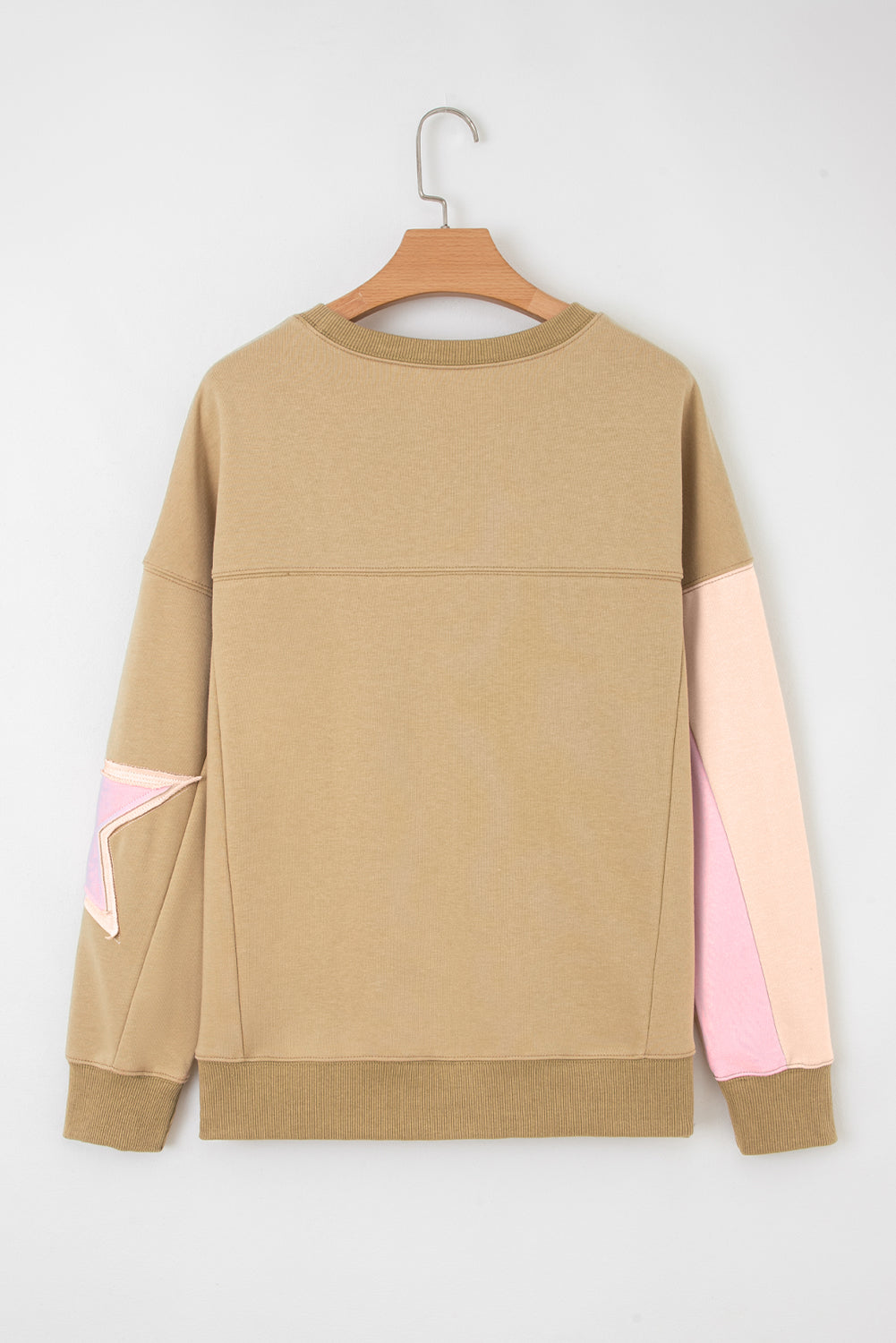 Rose Pink Star Patchwork Sweatshirt With Uneven Hem Design