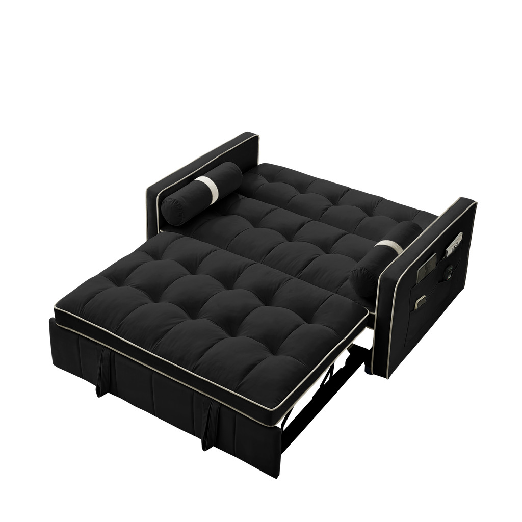 Modern 55.5' Pull Out Sleep Sofa Bed 2 Seater Loveseats Sofa Couch with side pockets, Adjsutable Backrest and Lumbar Pillows for Apartment Office Living Room