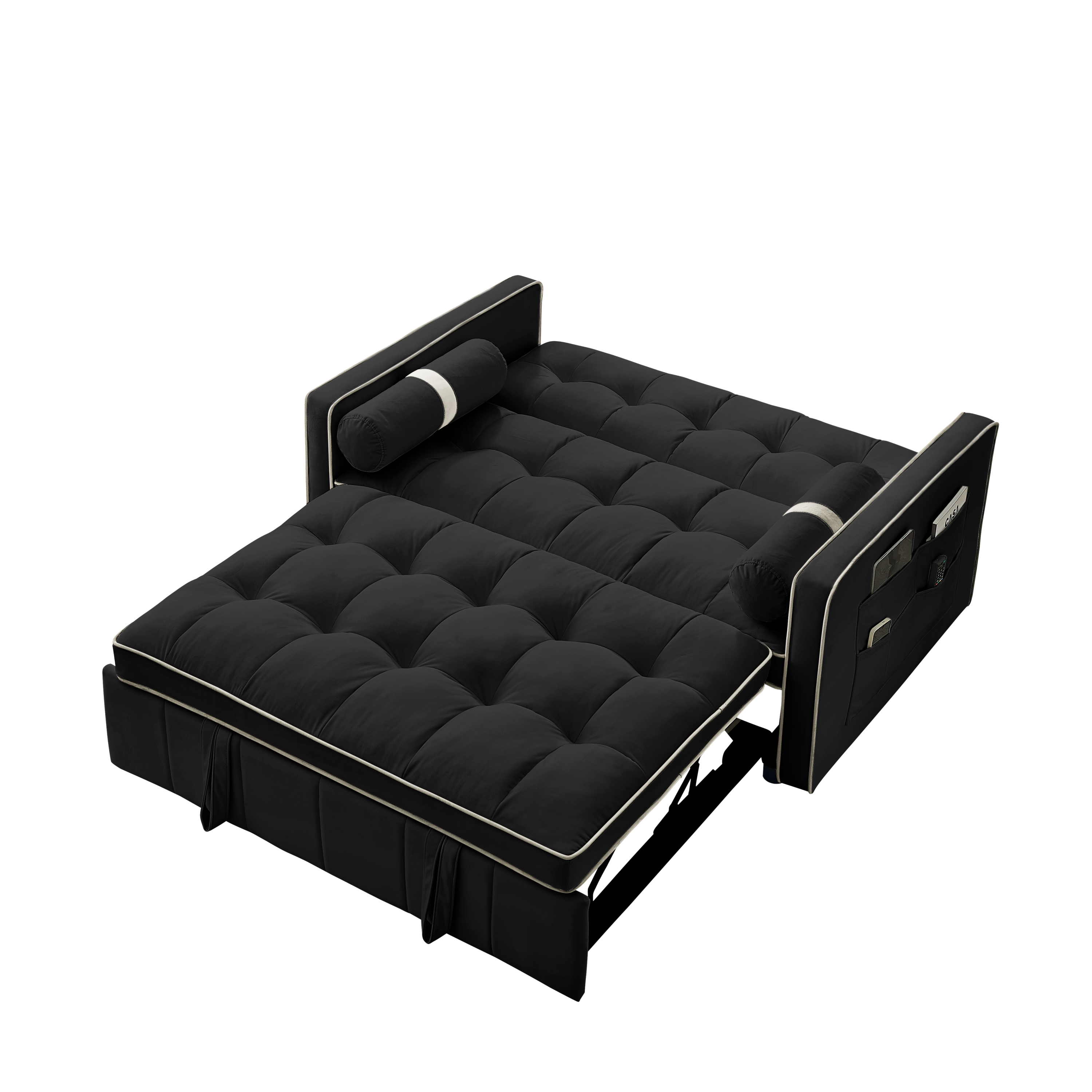 Modern 55.5' Pull Out Sleep Sofa Bed 2 Seater Loveseats Sofa Couch with side pockets, Adjsutable Backrest and Lumbar Pillows for Apartment Office Living Room