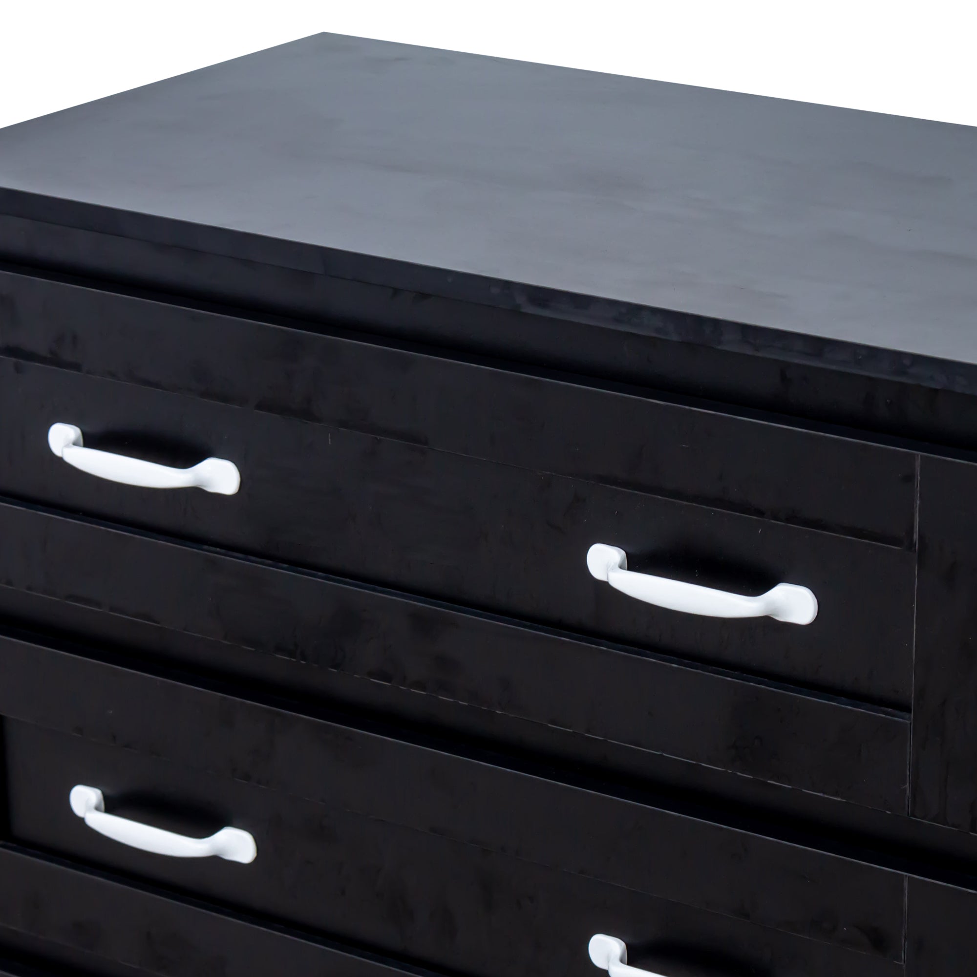 Modern black side cabinet with 6 drawers ,  Wood Chest of Drawers with Metal Handle,  Storage Organizer for Living Room , Bedroom or Hallway, Black