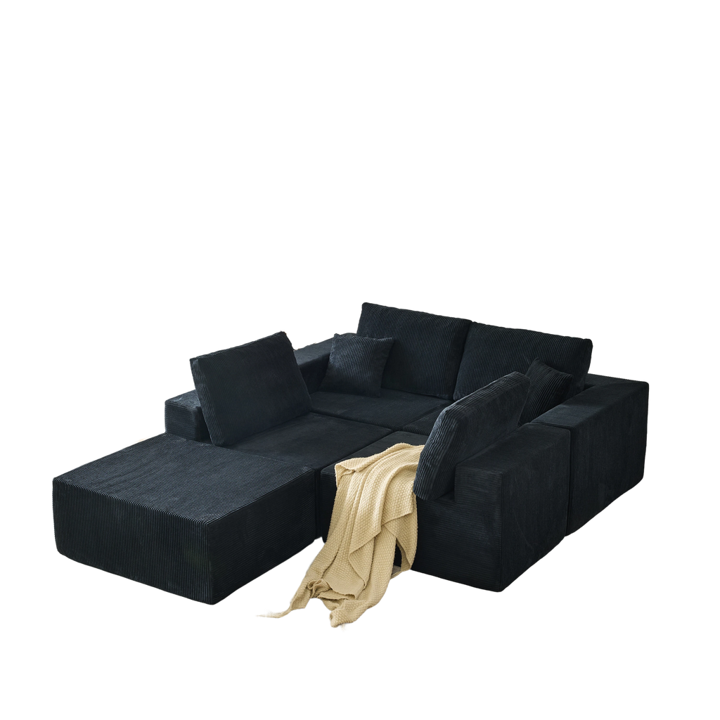 139.3' Modular Sectional Sofa,Boneless Couch, No Assembly,Cloud couch with Ottoman & 2 Pillows, Perfect for Living Rooms and Bedrooms