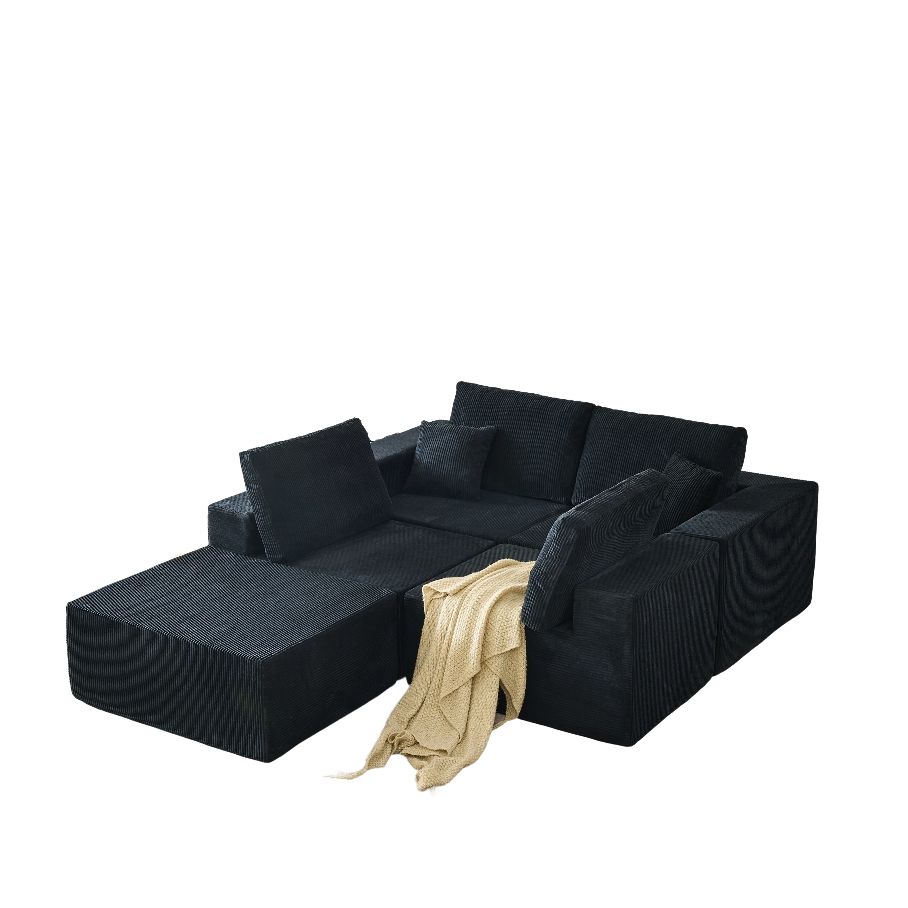 139.3' Modular Sectional Sofa,Boneless Couch, No Assembly,Cloud couch with Ottoman & 2 Pillows, Perfect for Living Rooms and Bedrooms