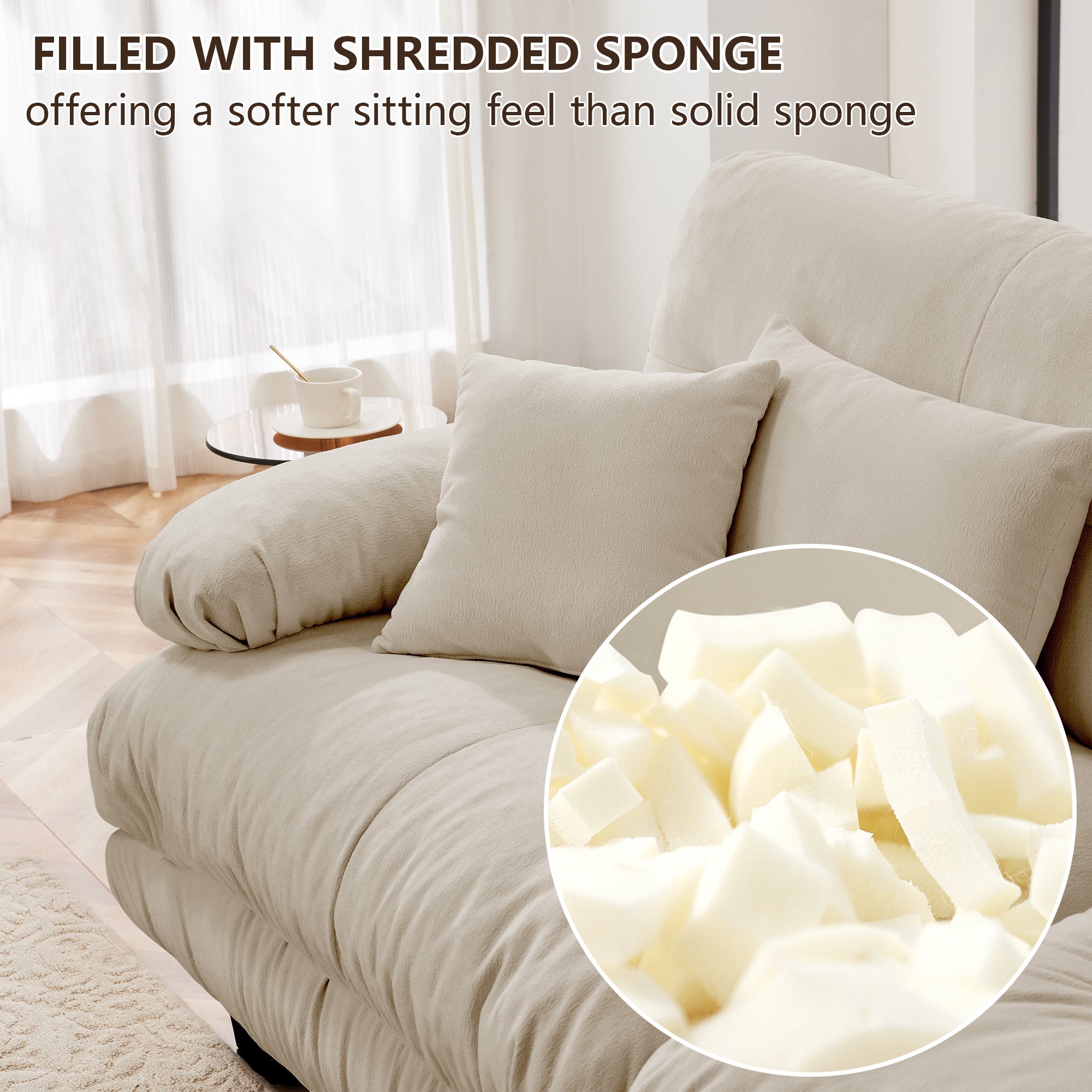 Free Combination, Modular Sectional Sofa,L Shaped Couch for Living Room, 4-Seater Comfy Cloud Couch with Convertible Ottoman, , Chenille Light coffee