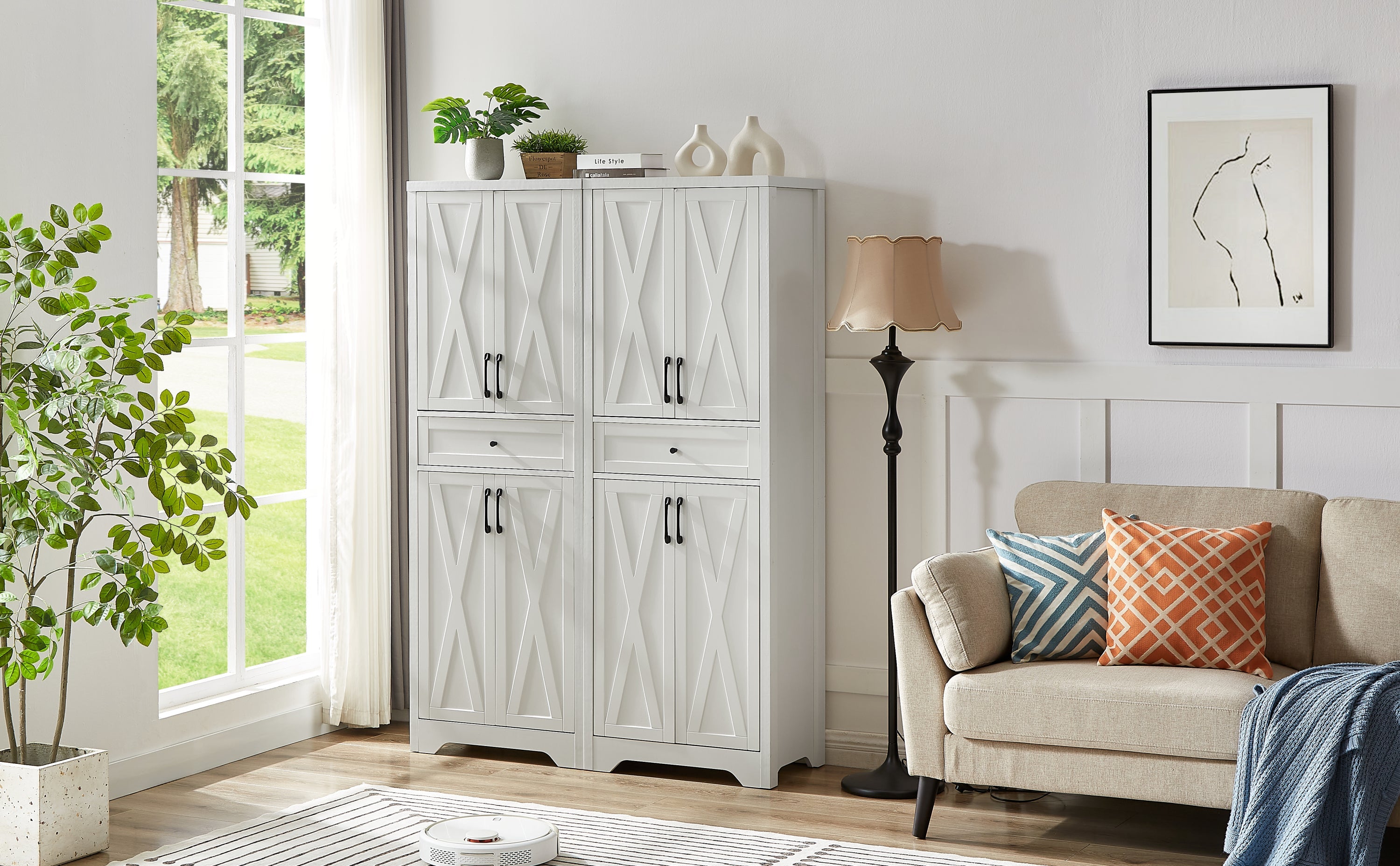 68'high living room sideboard, multi-functional combination TV cabinet sideboard, large capacity storage cabinet, can be used in living room, bedroom,office area, white, 23.7''L x 15.0''W x 68''H.