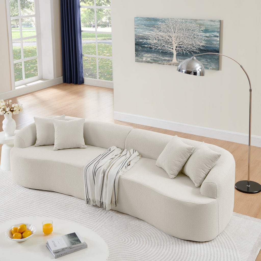 Curved Modular Sectional Sofa in Lamb's Wool Fabric, Modern Minimalist Style, Compressed (No Assembly Required), Comfy for Living Room & Bedroom - Beige
