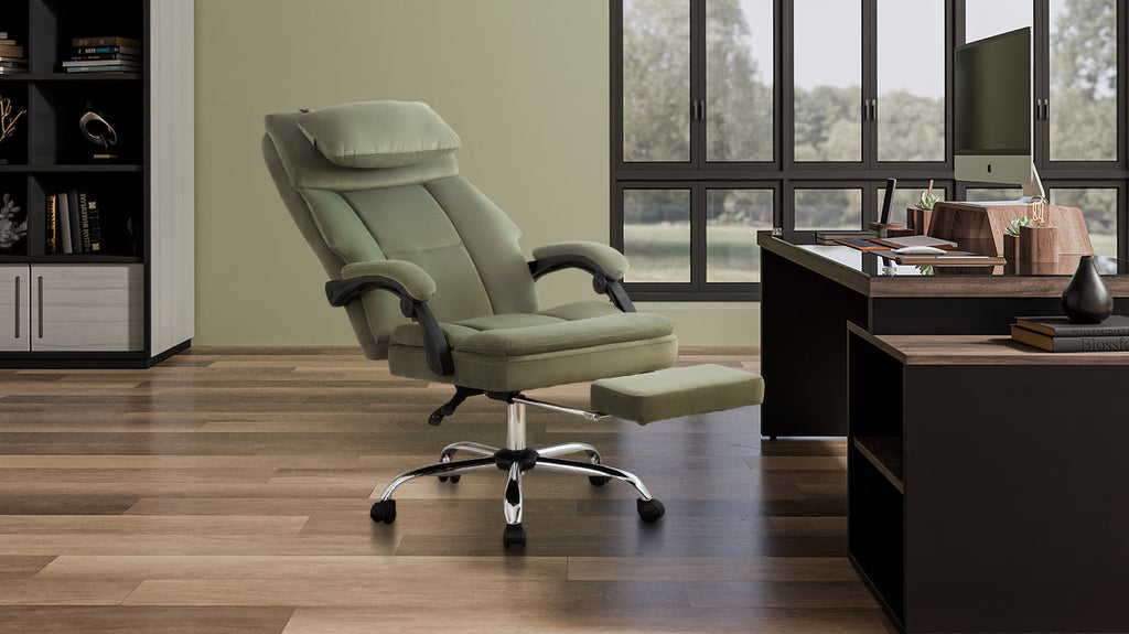 Office Chair, Big and Tall Executive Office Chair with Footrest & Removable Headrest, High Back Ergonomic Computer Desk Chair Work Chair With Comfortable Frosted Velvet (Green)
