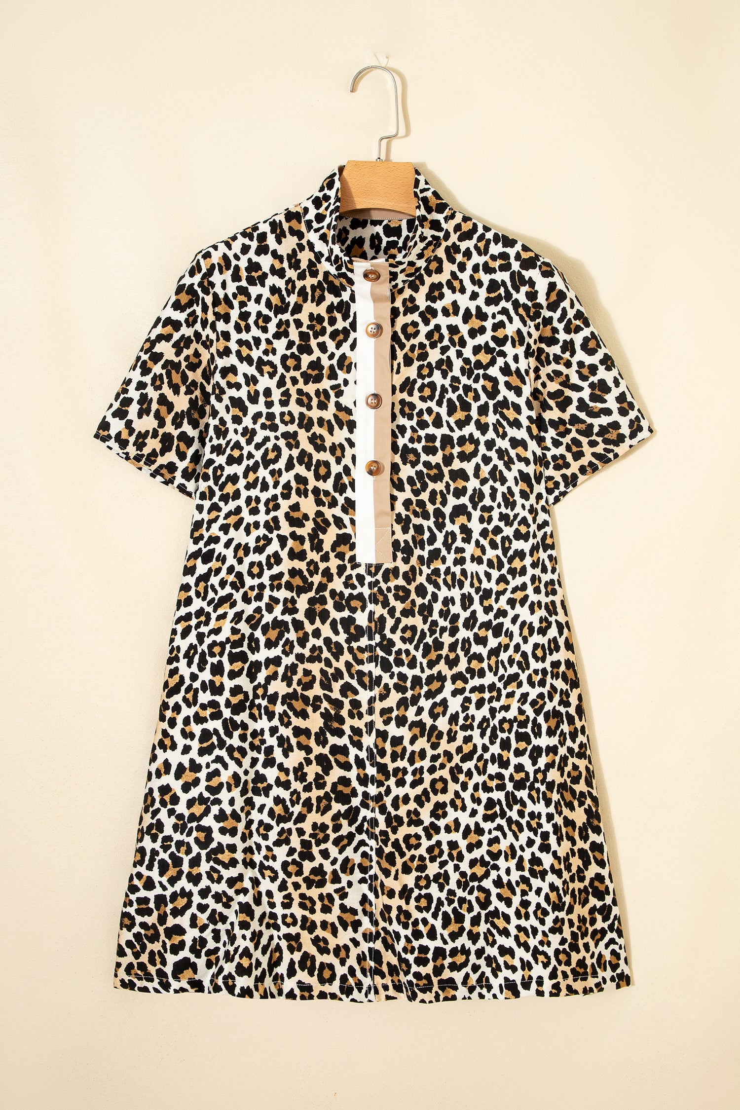 Leopard Half Buttoned Short Sleeve Mini Dress
