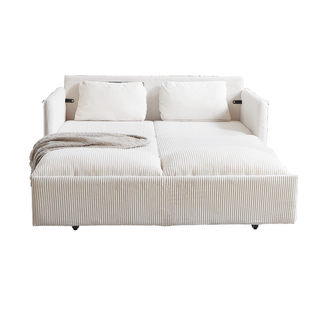 MH'' 64.5 Inch Sleeper Sofa Bed  3-in-1 Adjustable Sleeper with Pullout Bed   2 Pillows and Side Pockets  Soft Corduroy Convertible Sleeper Sofa Bed for Living Room Bedroom Apartment Office
