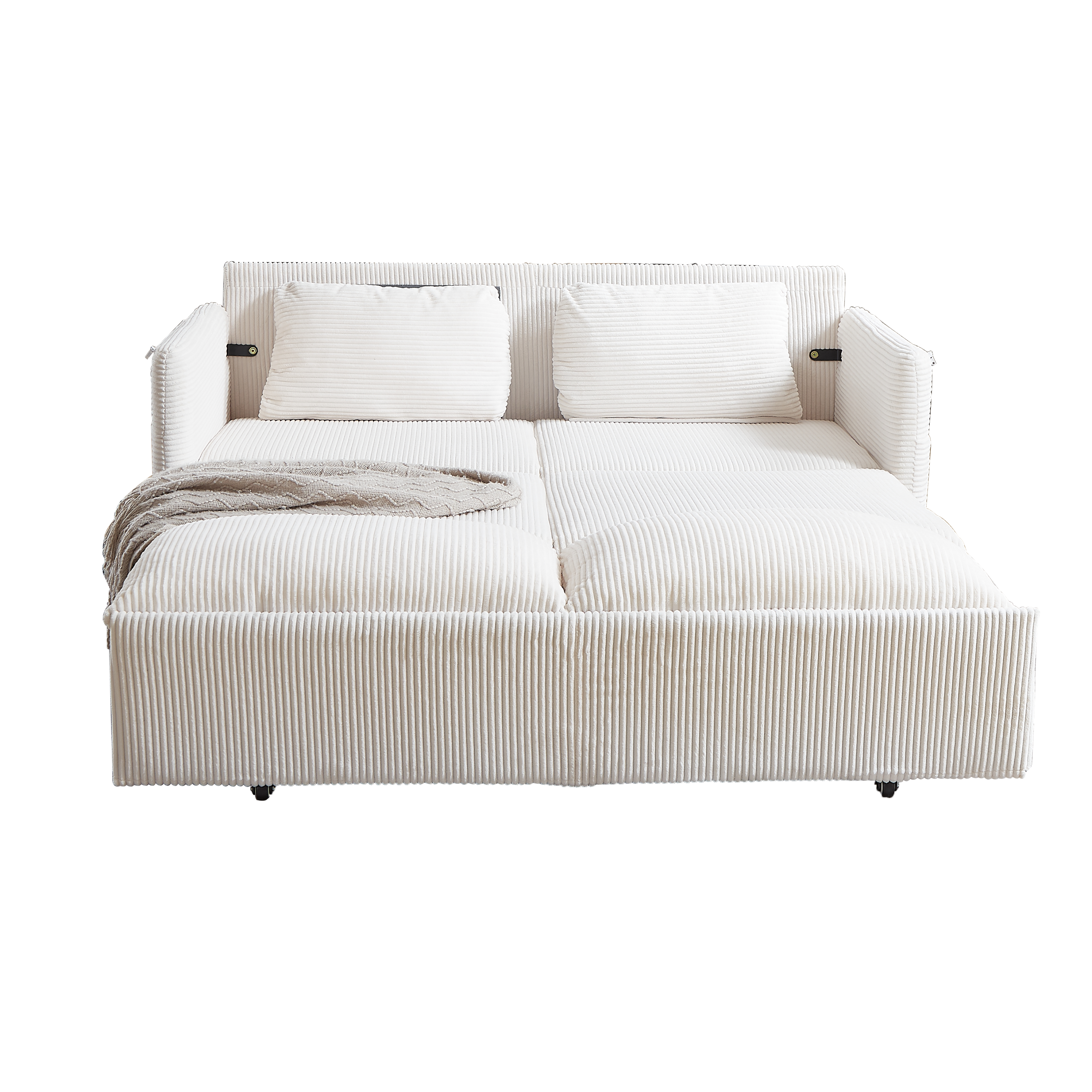 MH'' 64.5 Inch Sleeper Sofa Bed  3-in-1 Adjustable Sleeper with Pullout Bed   2 Pillows and Side Pockets  Soft Corduroy Convertible Sleeper Sofa Bed for Living Room Bedroom Apartment Office