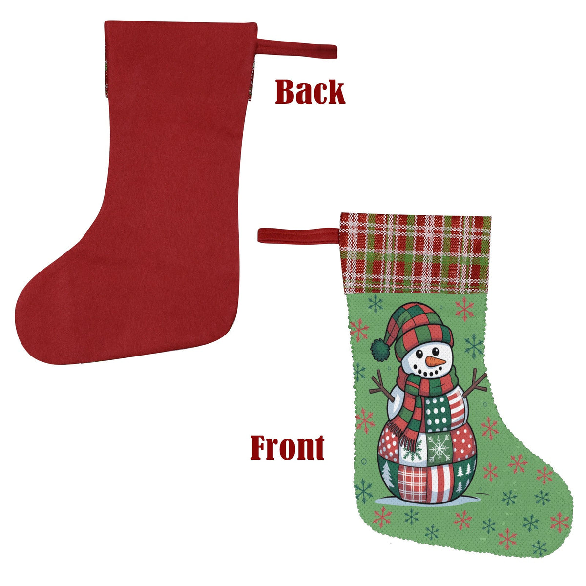 Patchwork Snowman Sequin Christmas Stocking (Made in USA)