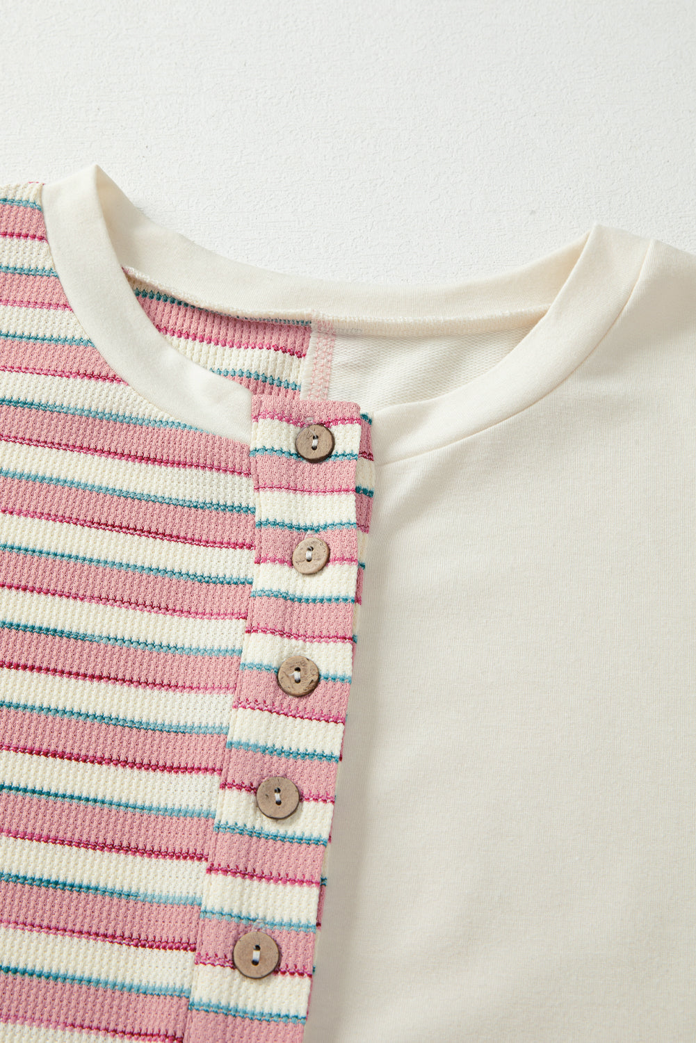 Khaki Stripe Stitched Detail Color Block Patchwork Oversized Pullover Top