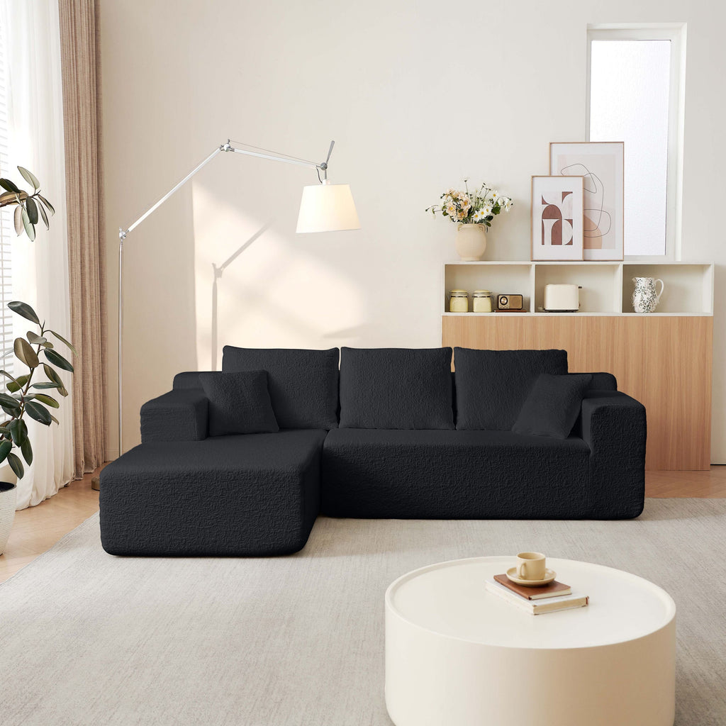Modern Modular 104' Cloud Sectional Couch with L-Shape Chaise, Deep Seat, Black Chenille, No Assembly Required