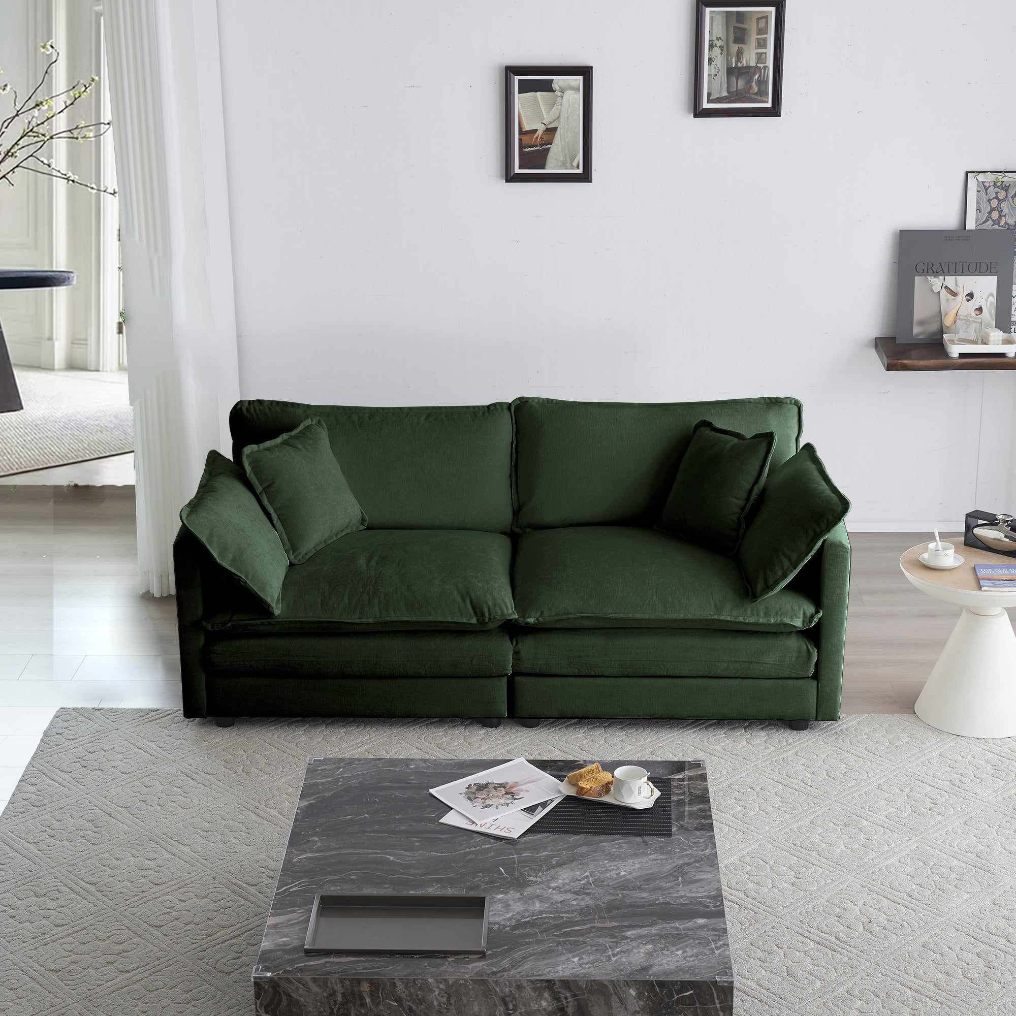 3 Piece Sofa Set Oversized Sofa Comfy Sofa Couch, 2 Pieces of 2 Seater and 1 Piece of 3 Seater Sofa  for Living Room, Deep Seat Sofa Green Chenille